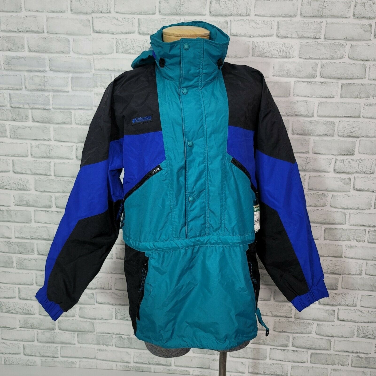 Vintage 90's Bright Colorblock Mens M Hooded Ski Jacket by