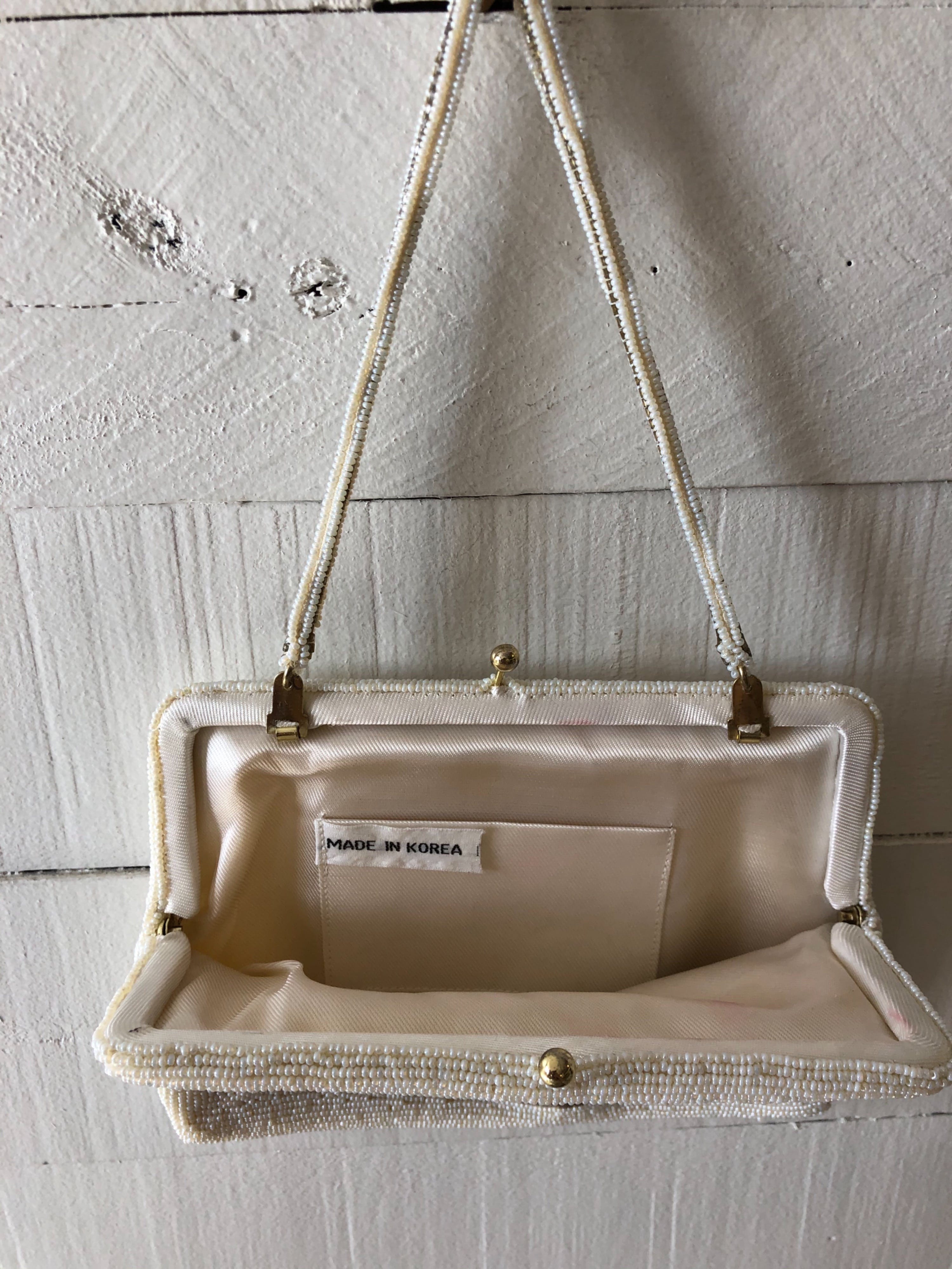 Buy the Vintage White Beaded Evening Purse Made in Korea