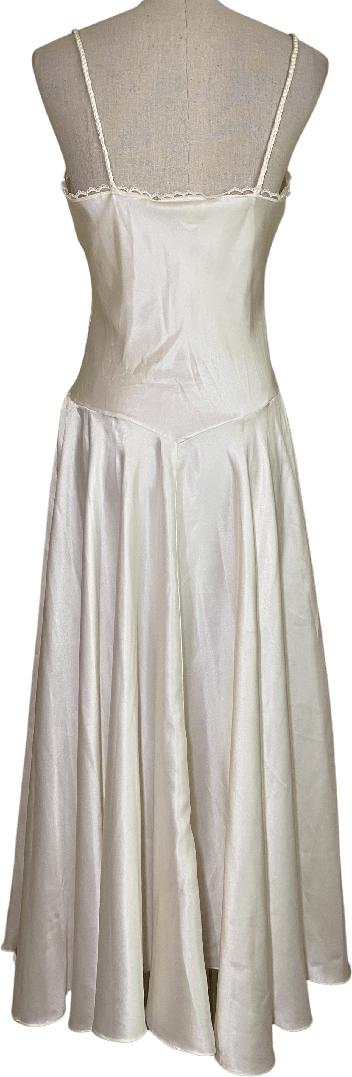 Vintage White Laced and and Beaded Maxi Flare Slip with Braided Straps