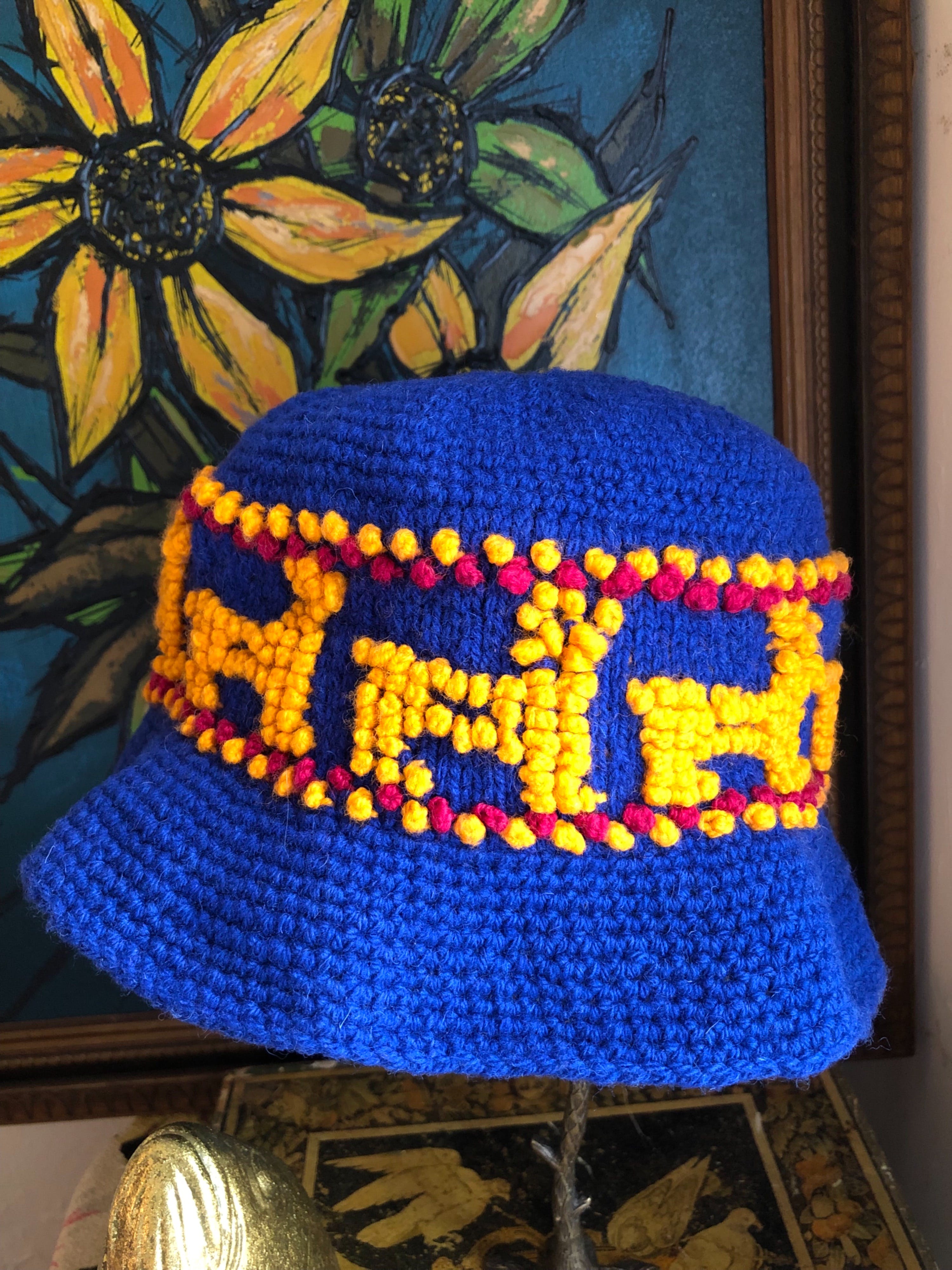 Vintage Woven Knit Lama Bucket Hat by Bugatti Shop THRILLING