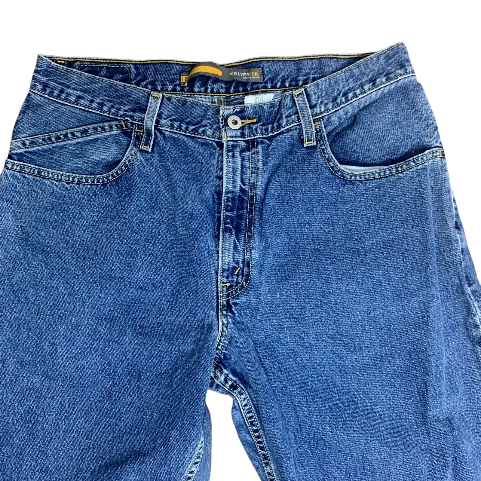 Vintage 90s Silver Tab Denim Jeans 34 32 Med Wash Baggy Fit