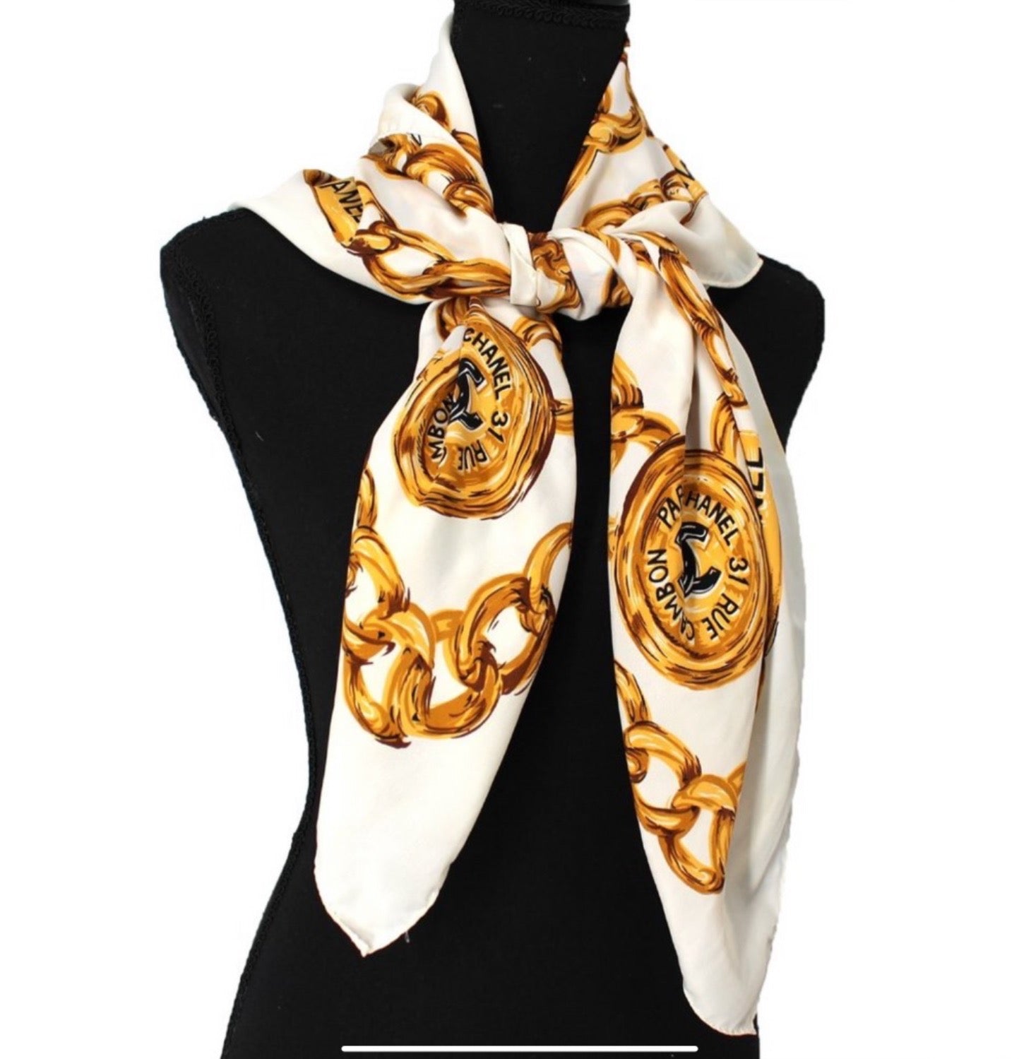 Chanel Vintage - Floral Print Silk Scarf - White Ivory - Silk Foulard -  Luxury High Quality - Avvenice