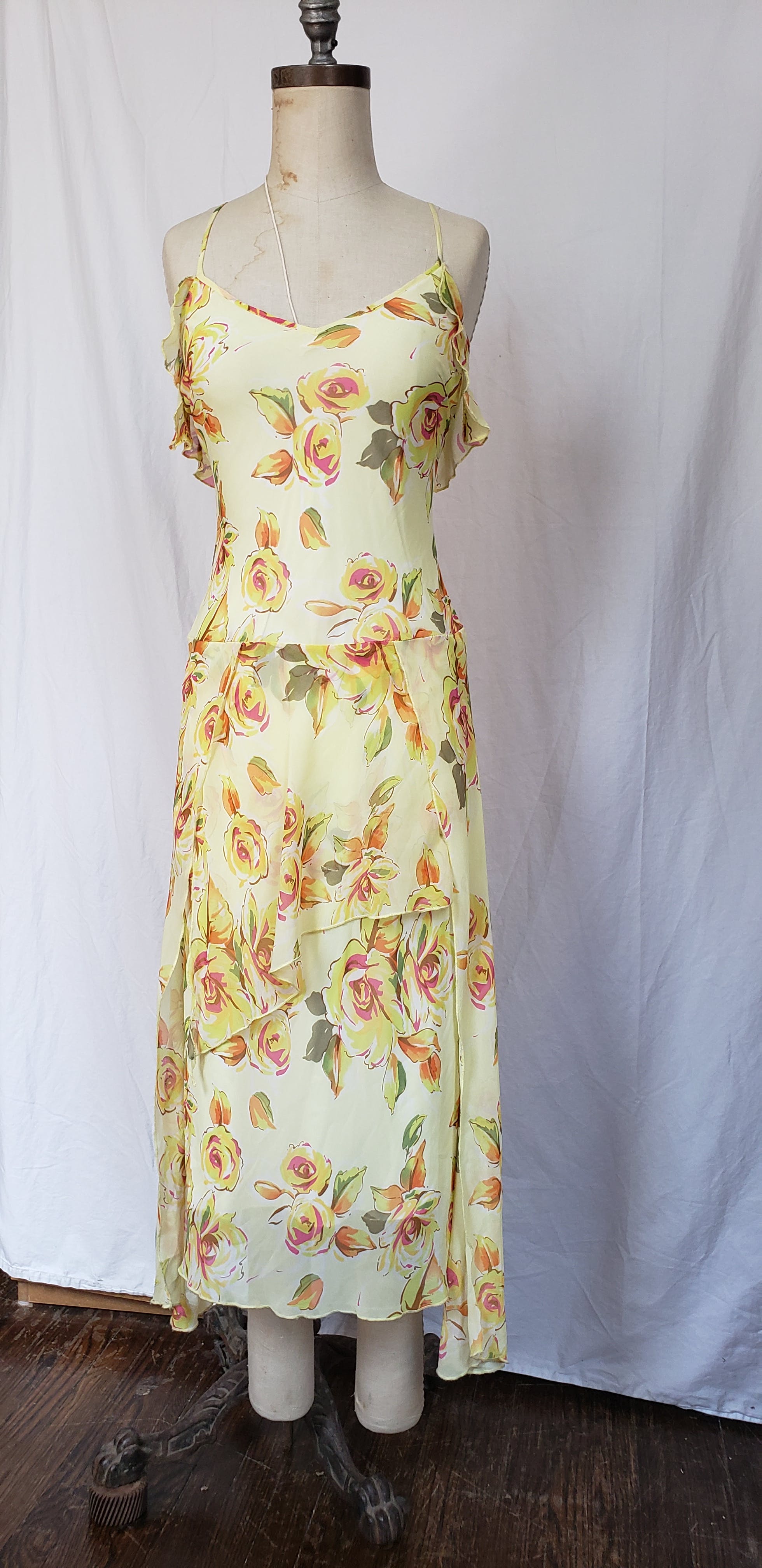Vintage 90's Flowy Yellow Midi Dress with Layered Skirt | Shop THRILLING