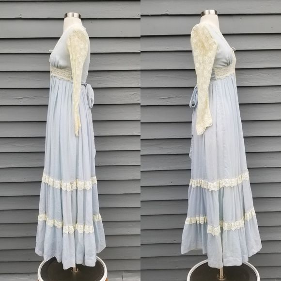 Gunne Sax Vintage 70s Lace-Up Corset Baby Blue Lace Boho Prairie Maxi ...