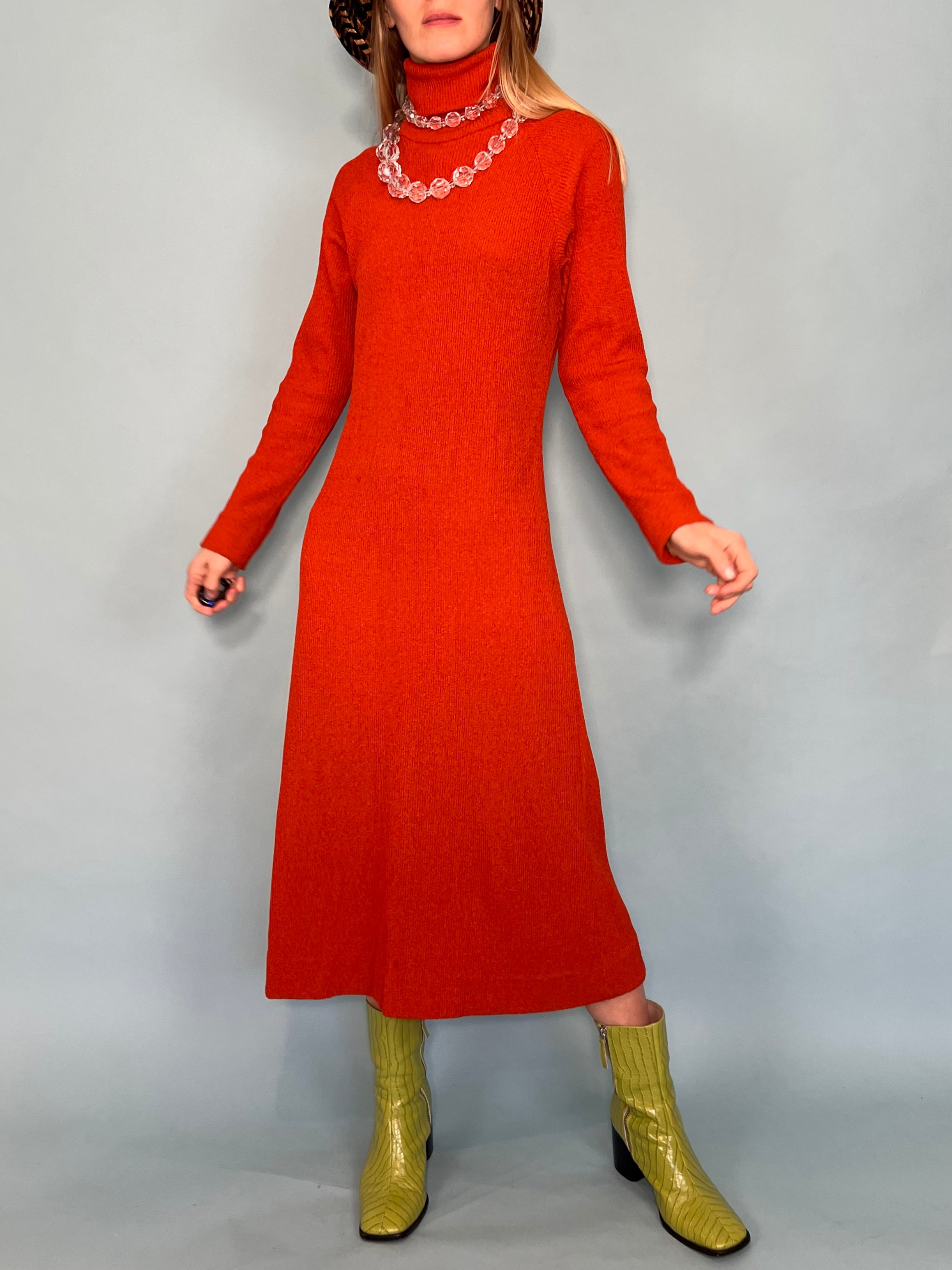 70s Rust Orange Knit Sweater Dress