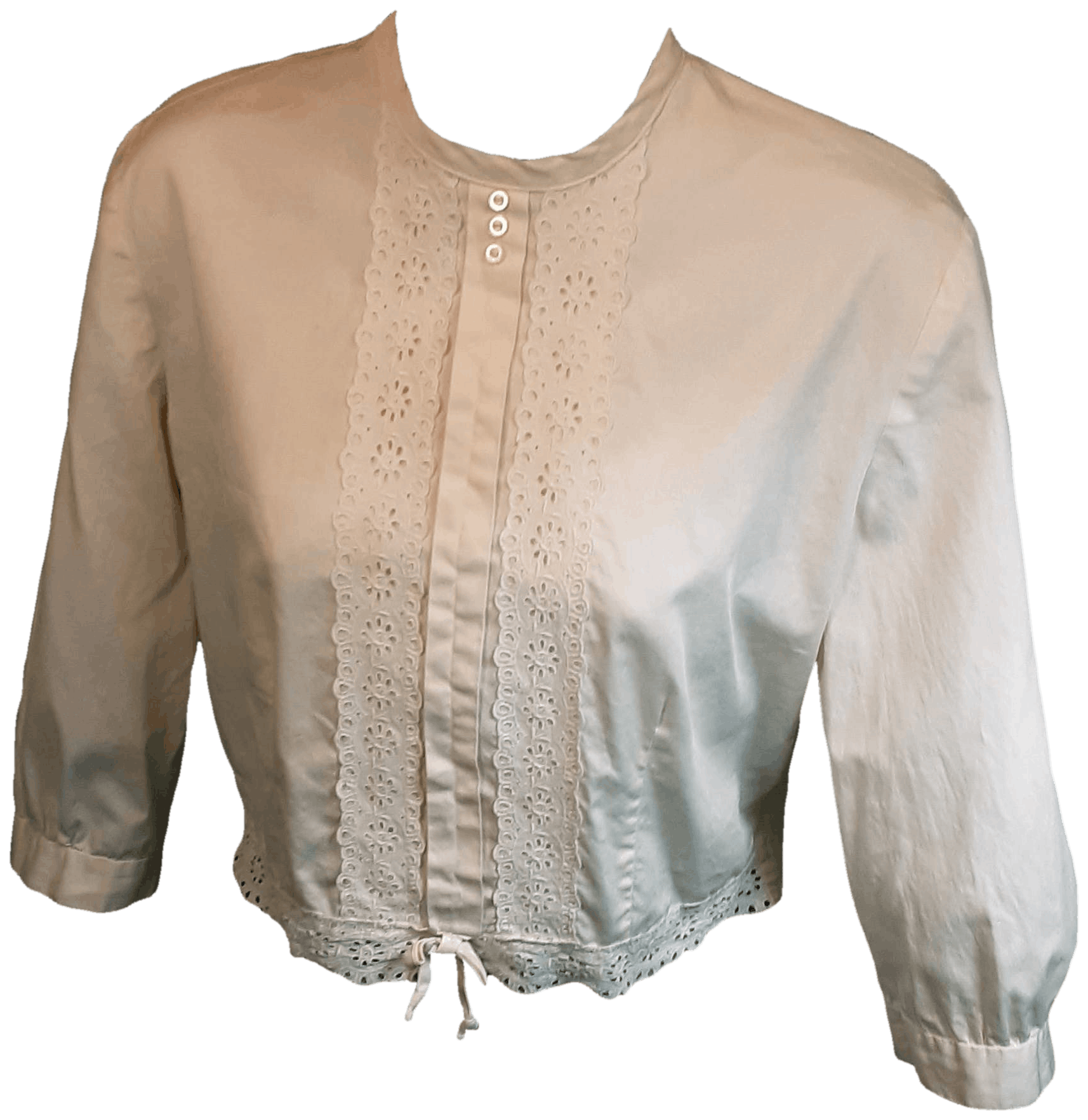 Vintage 50's Cream Eyelet Lace Cropped Blouse by Miss Charm Shop
