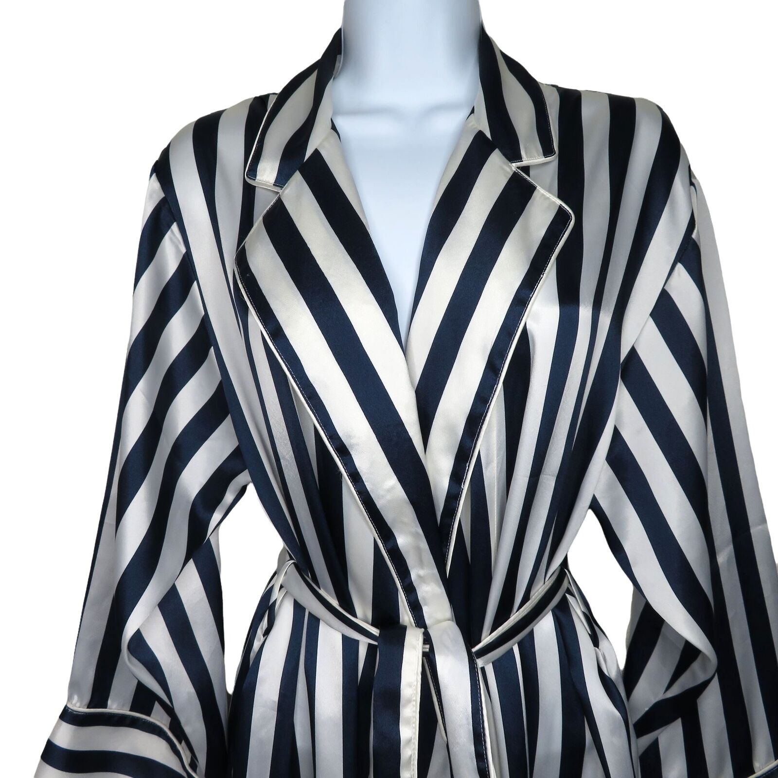 Vintage Full Length Satin Dressing Gown Robe S Blue White Stripe ...