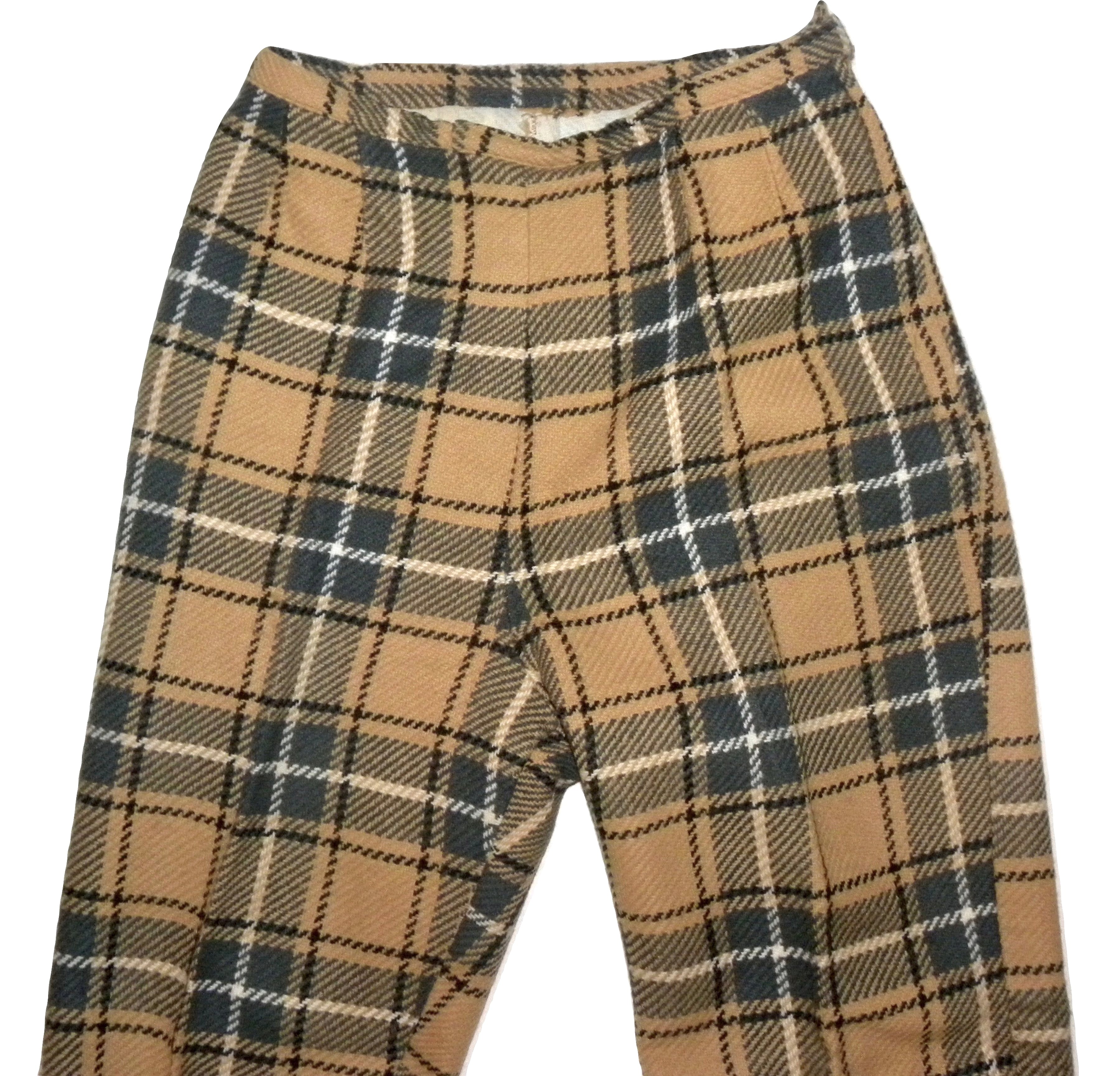 Vintage 60's High Waisted Beige and Gray Plaid Mod Pants | Shop THRILLING