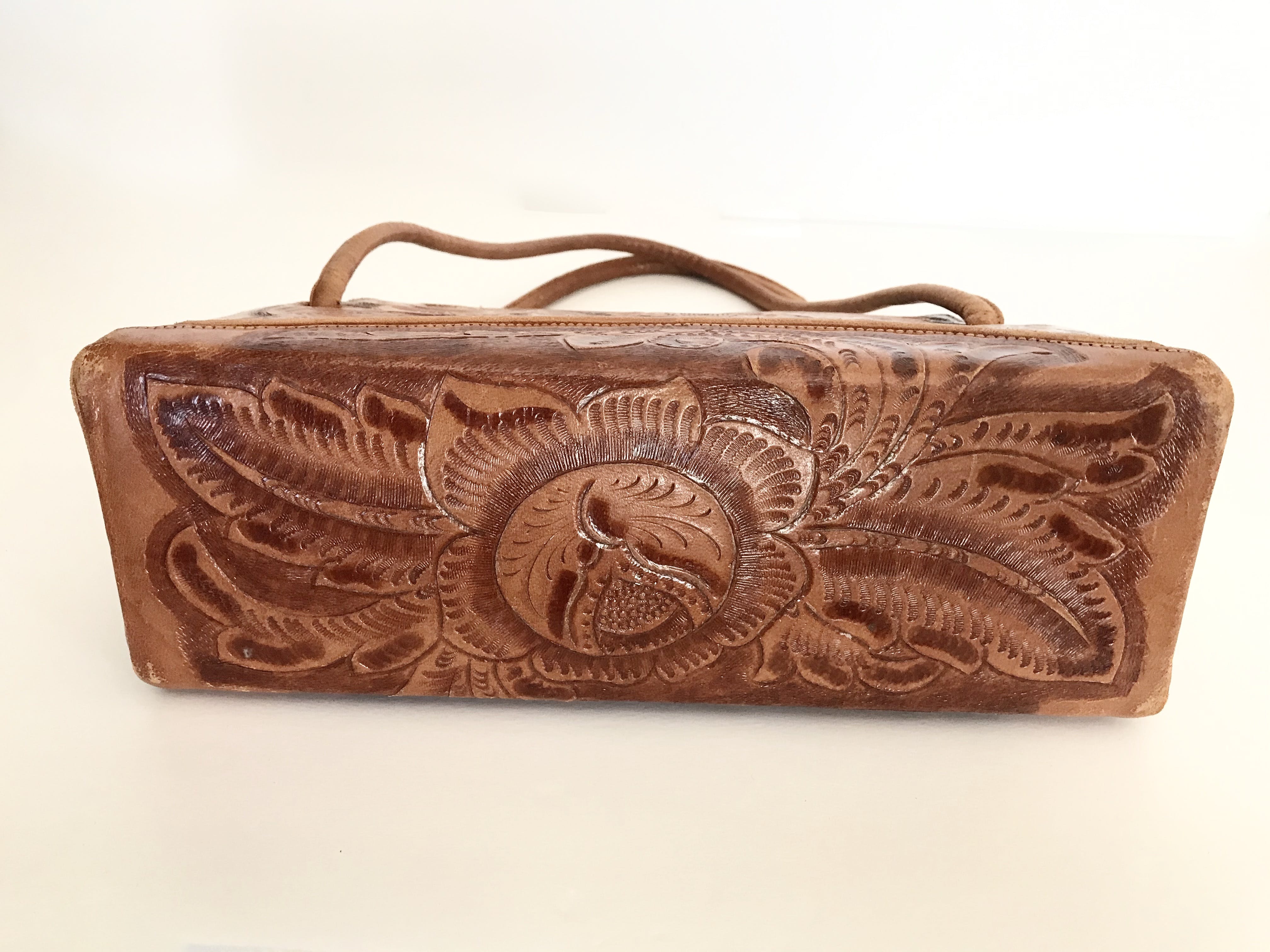 Vintage 60's/70's Hand Tooled Mexican Camel Brown Leather Purse ...