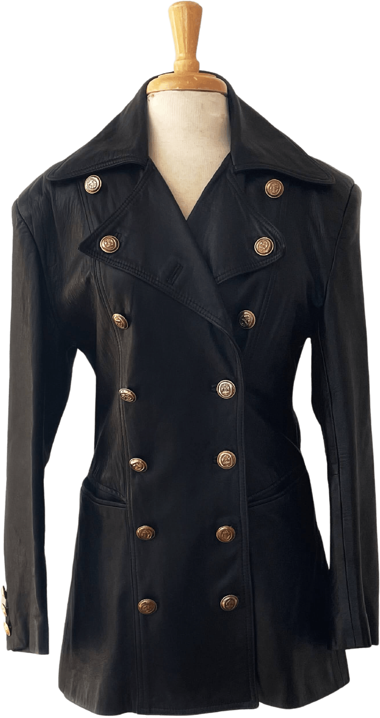 Vintage 70’s Black Leather Military Jacket Shop THRILLING