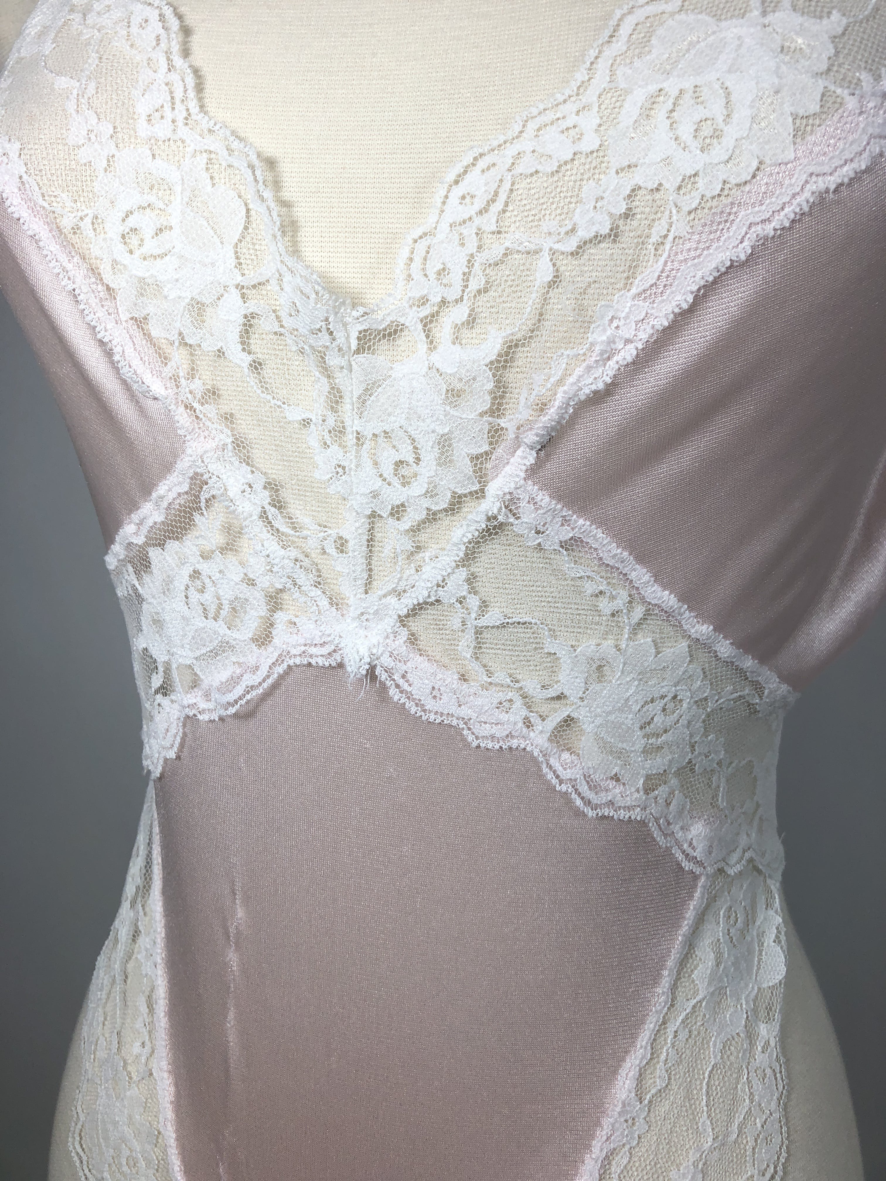 80's Pastel Pink Sheer Nylon Lace Bow Teddy