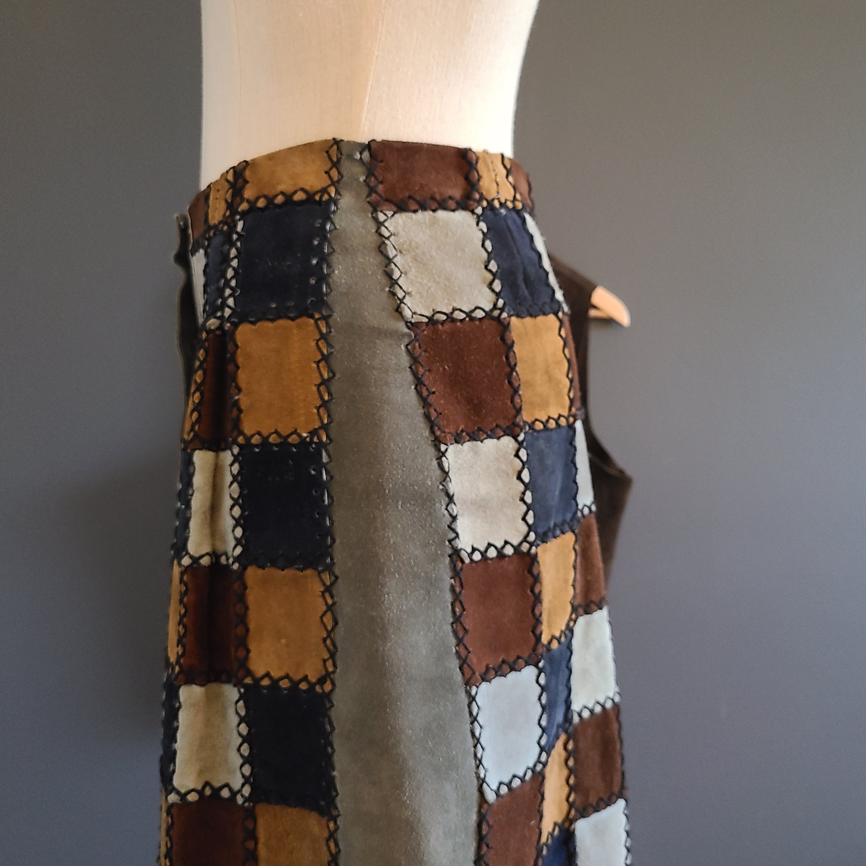 Vintage 70's Patchwork Suede Skirt and Vest Set | Shop THRILLING