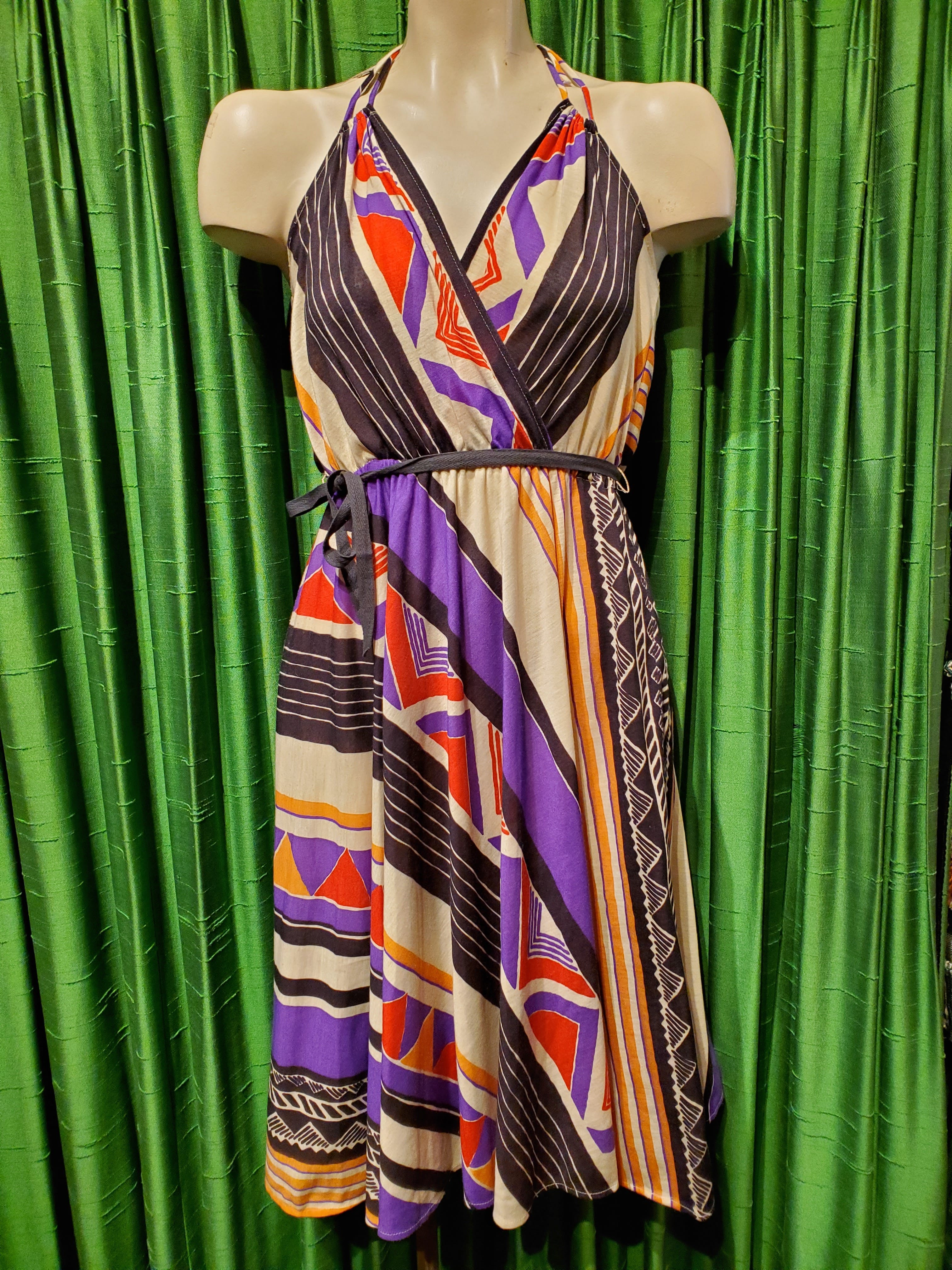 Vintage 70's/80's Multi Color and Patterned Halter Dress | Shop THRILLING