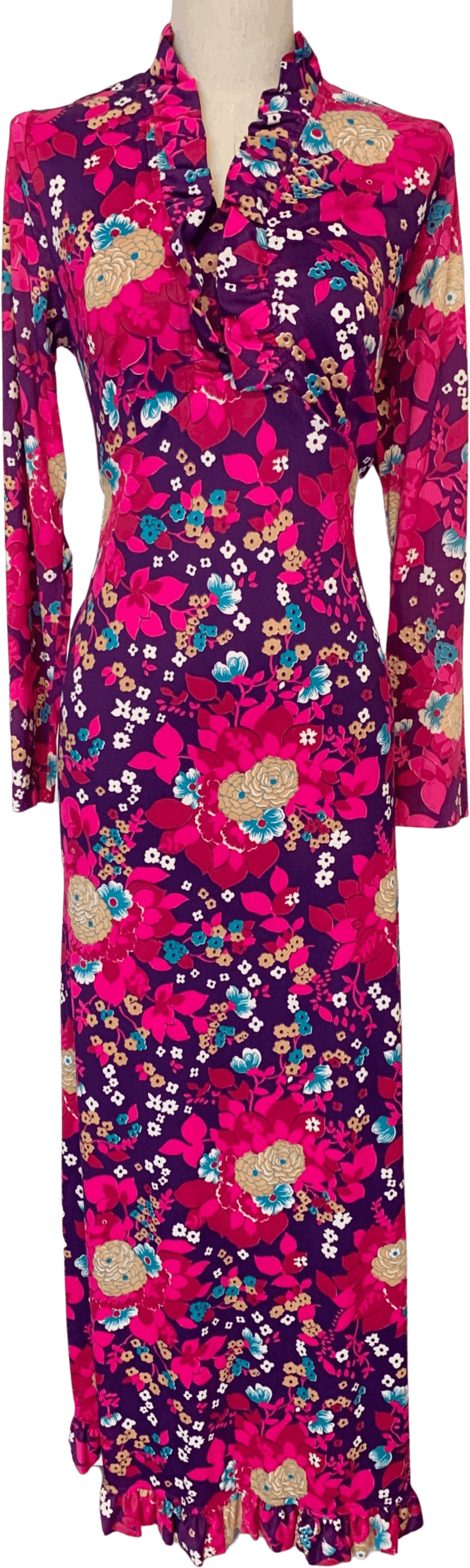 Vintage 70’s Ruffled Floral Long Sleeve Maxi Dress by Montgomery Ward ...