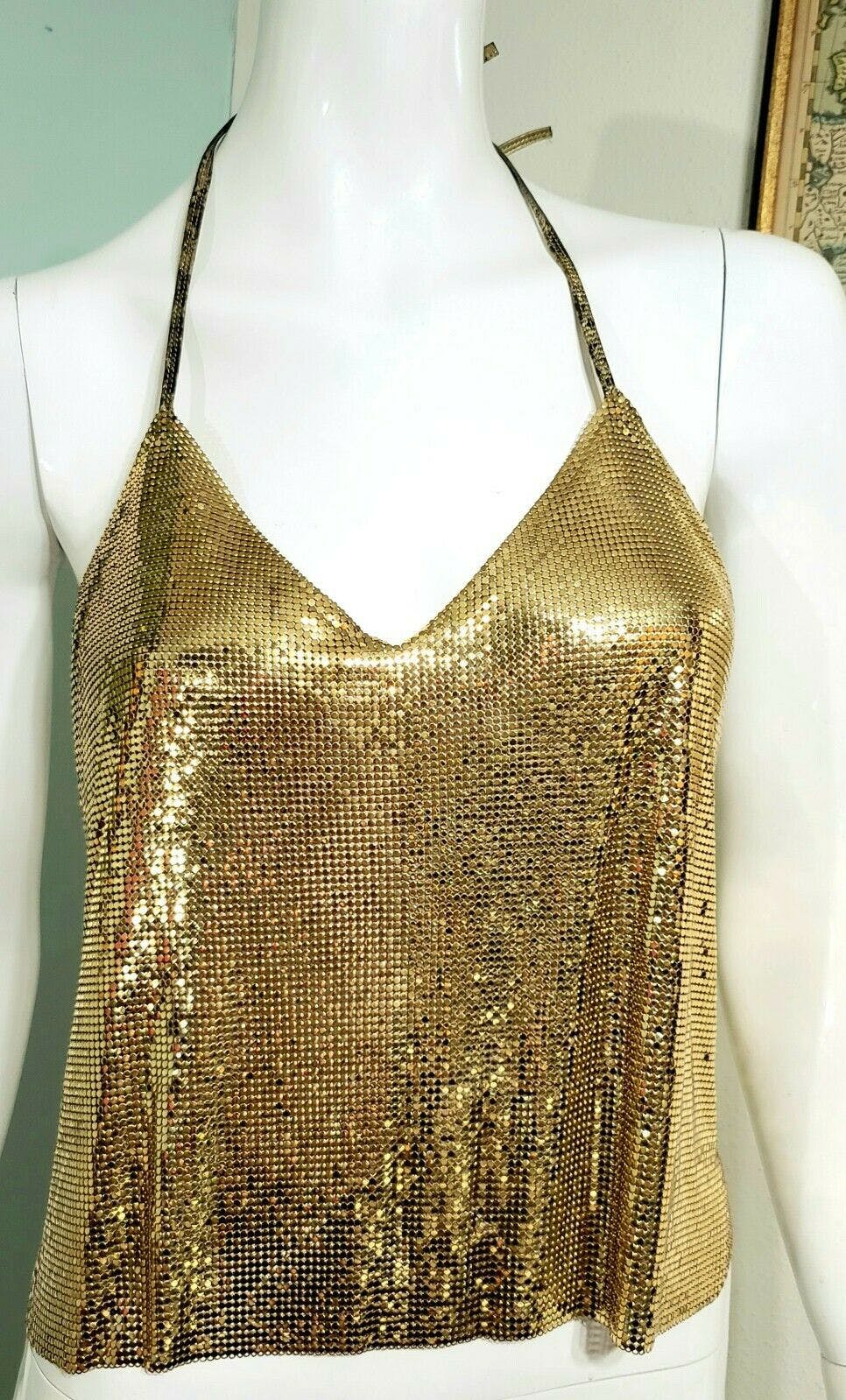 Vintage 70's Studio 54 Fashion History Gold Mesh Halter Top by ...