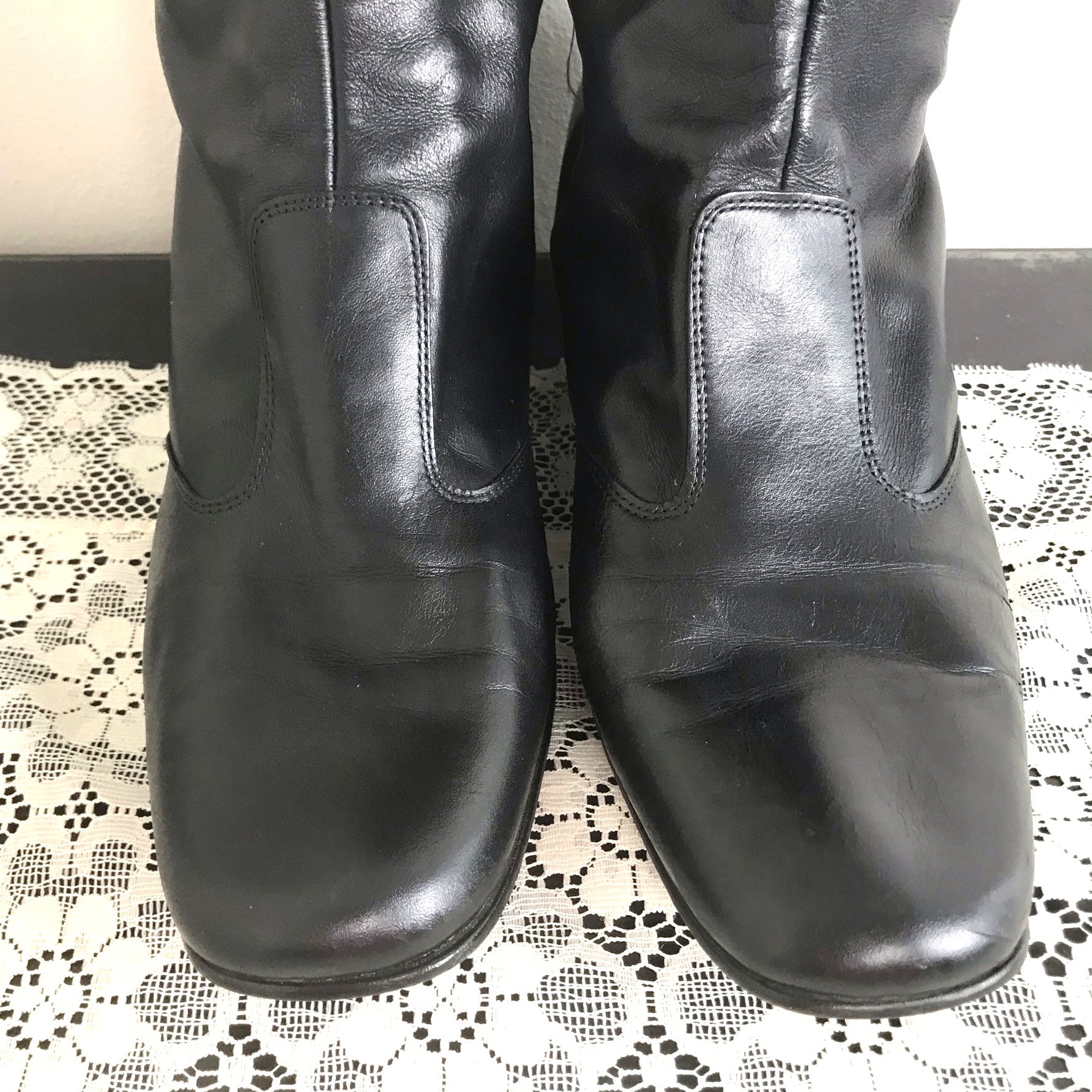 Vintage 70's Knee High Black Leather Go-Go Boots by Selby | Shop THRILLING