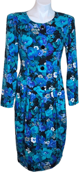 Vintage 80's/90's Drop Waist Blue Floral Button Top Dress by Leslie Fay ...
