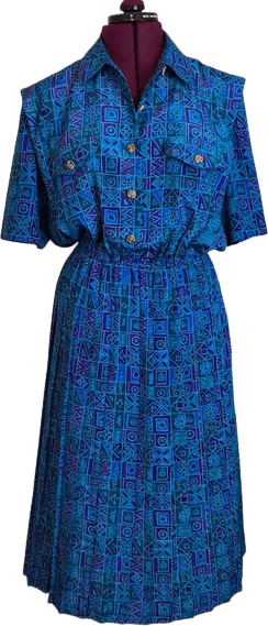 Vintage 80s 90s Graphic Square Blousy Shirt Dress By Leslie Fay