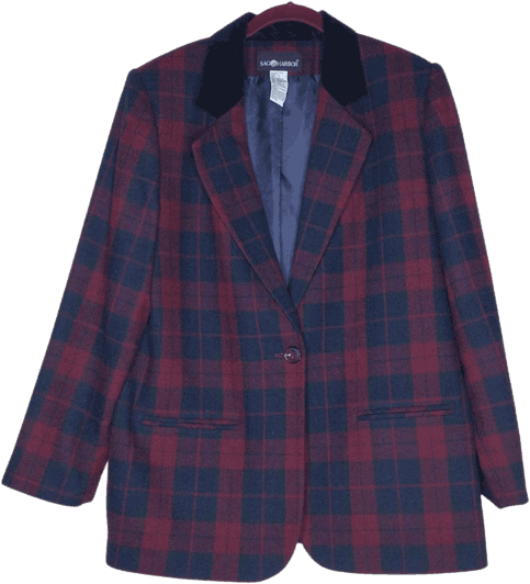 Vintage 80’s 90’s Plaid Blazer Wool Velvet Trim Academia by Sag Harbor ...