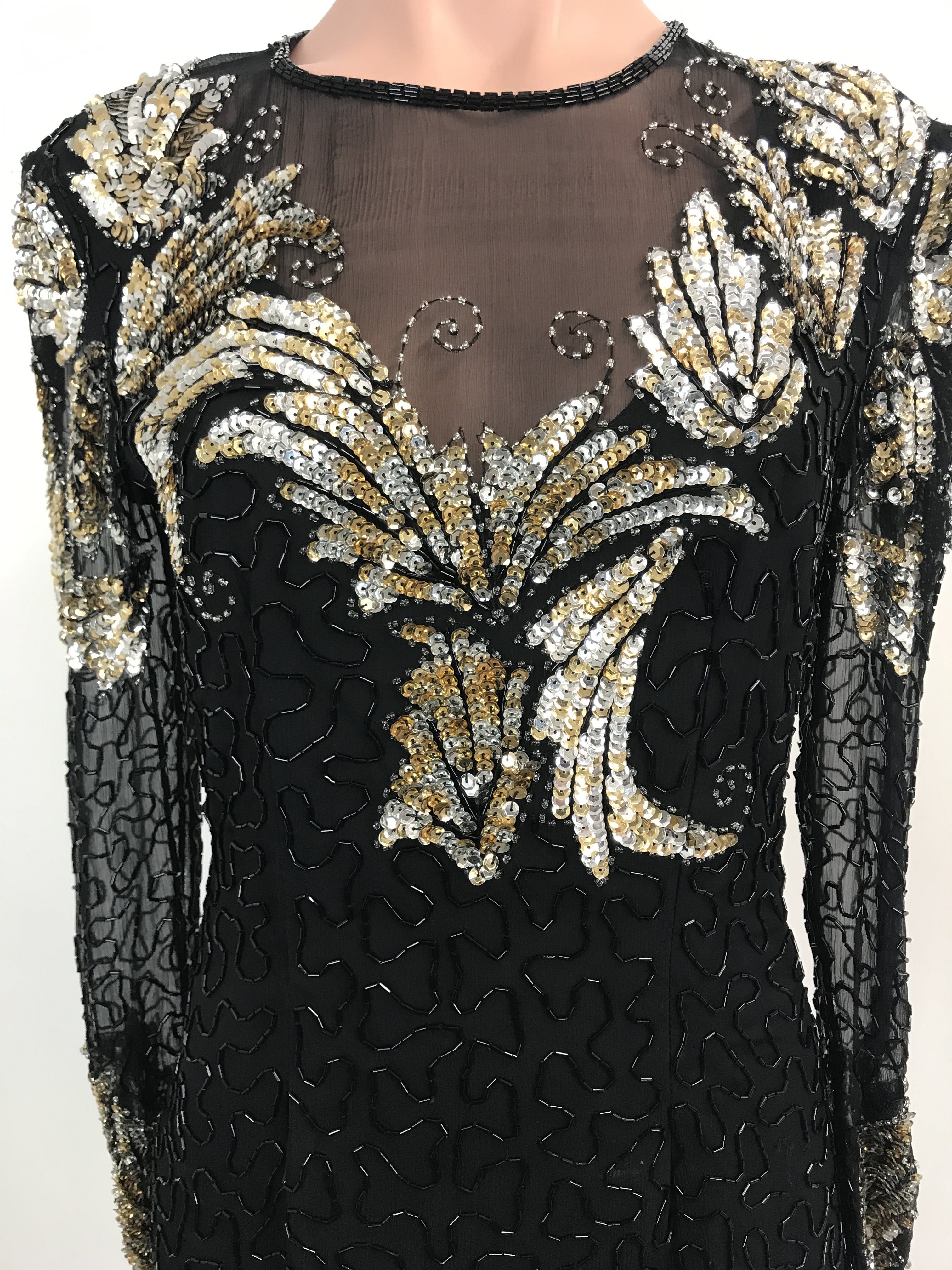 Vintage 80's Beaded Dress with Gold Sequin Neckline by Scala | Shop ...