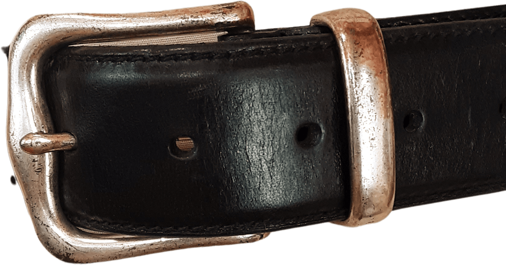 Vintage 90's Black Leather Silver Hardware Belt by Fossil Shop THRILLING