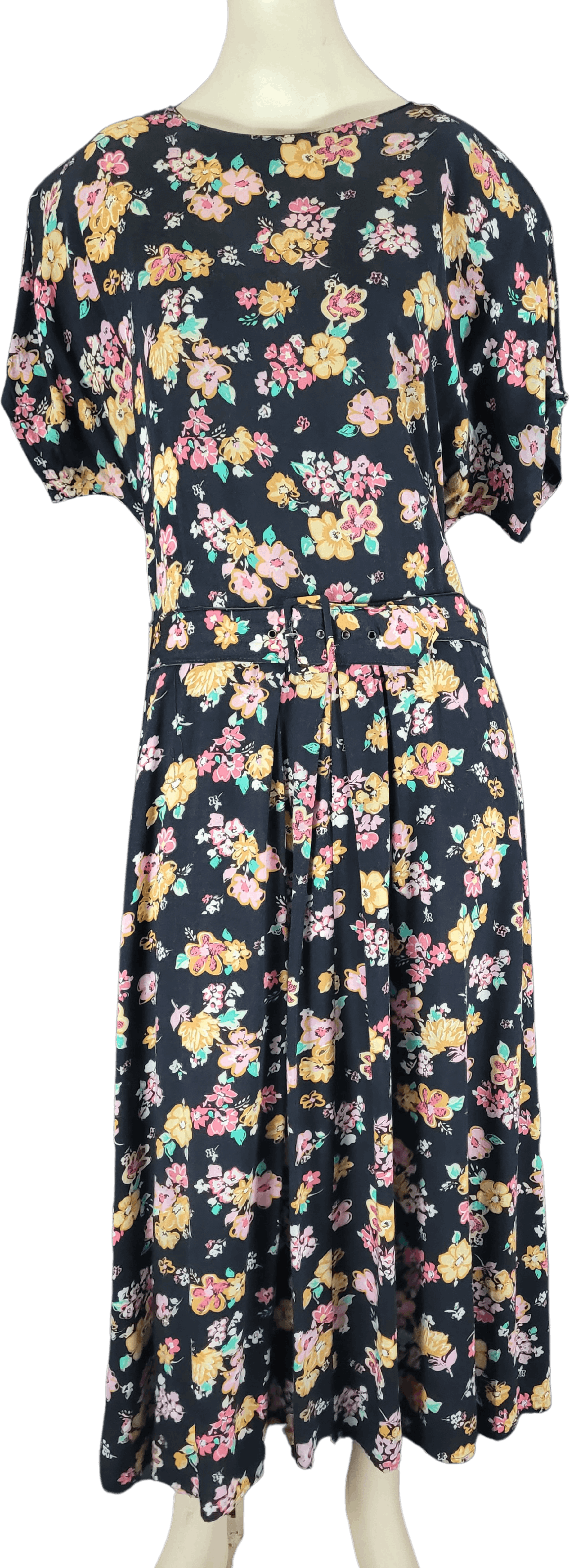 Vintage 80's Black Garden Floral Belted Dress by Paquette Too! | Shop ...