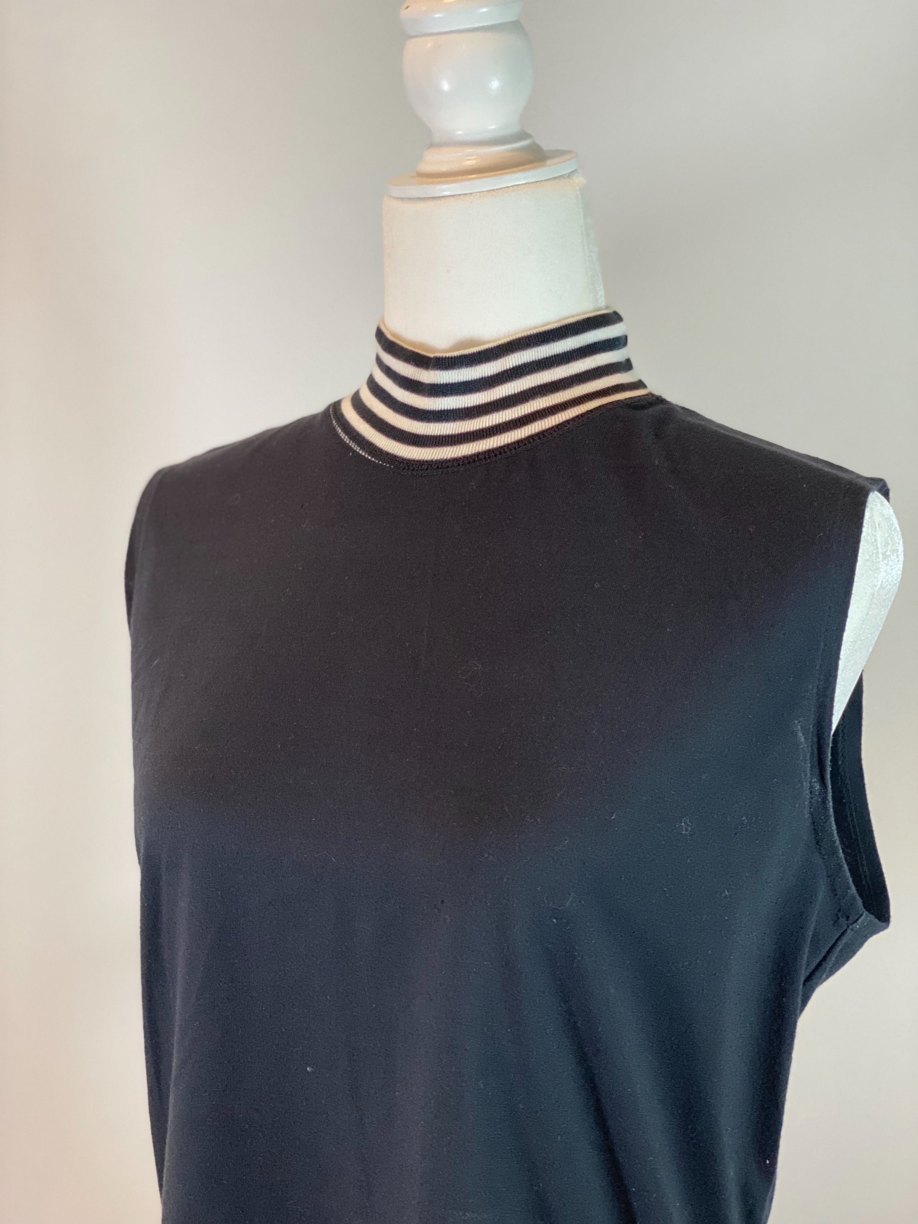 Vintage 80’s Black Tank with Mock Black and White Striped Neck by Metro ...