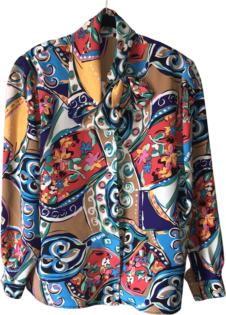 Vintage 80’s Bold Graphic Tie Neckline Blouse by Howard Wolf | Shop ...