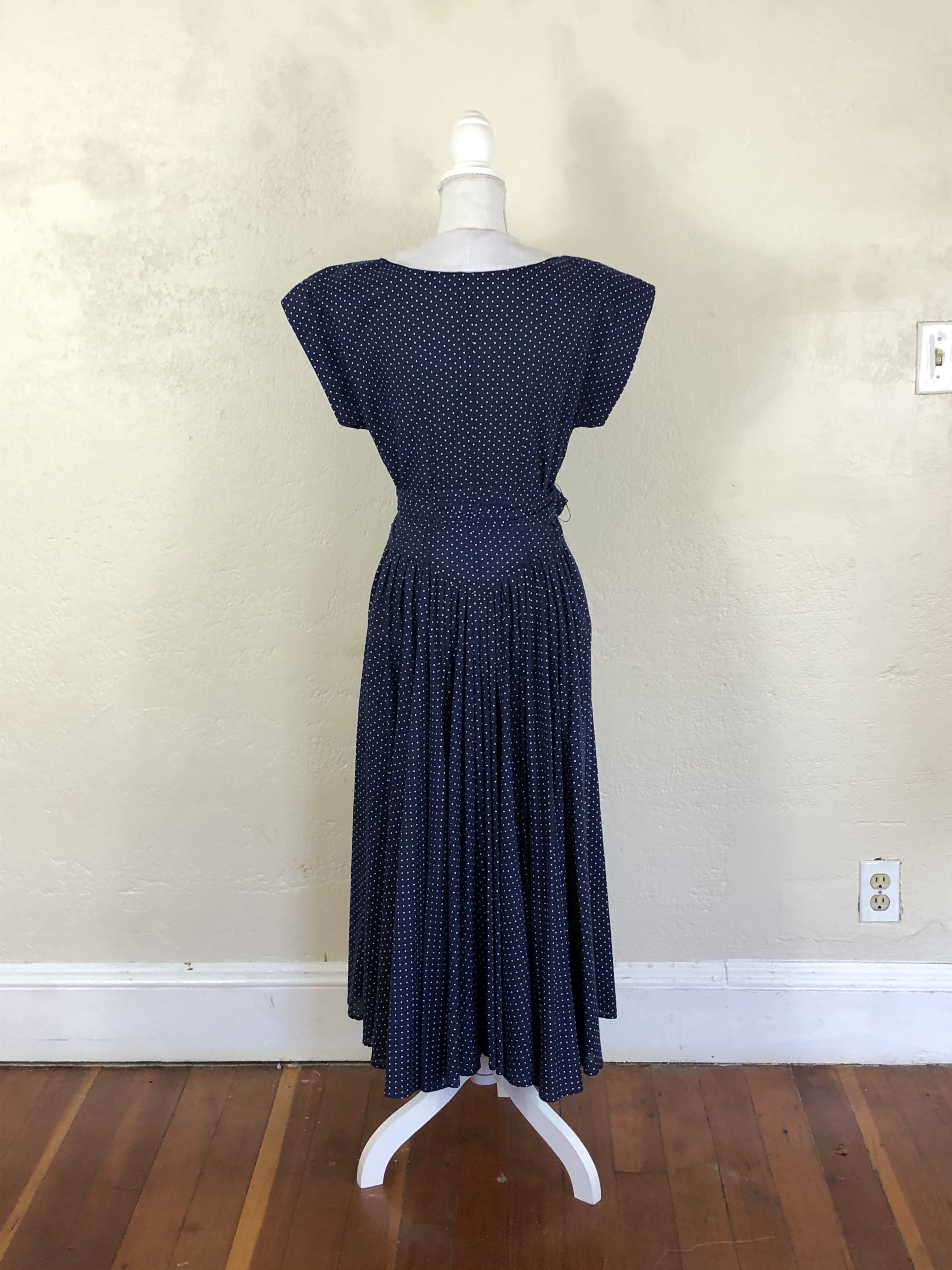 Vintage 80's Navy Polka Dot Dress by Robbie Bee | Shop THRILLING