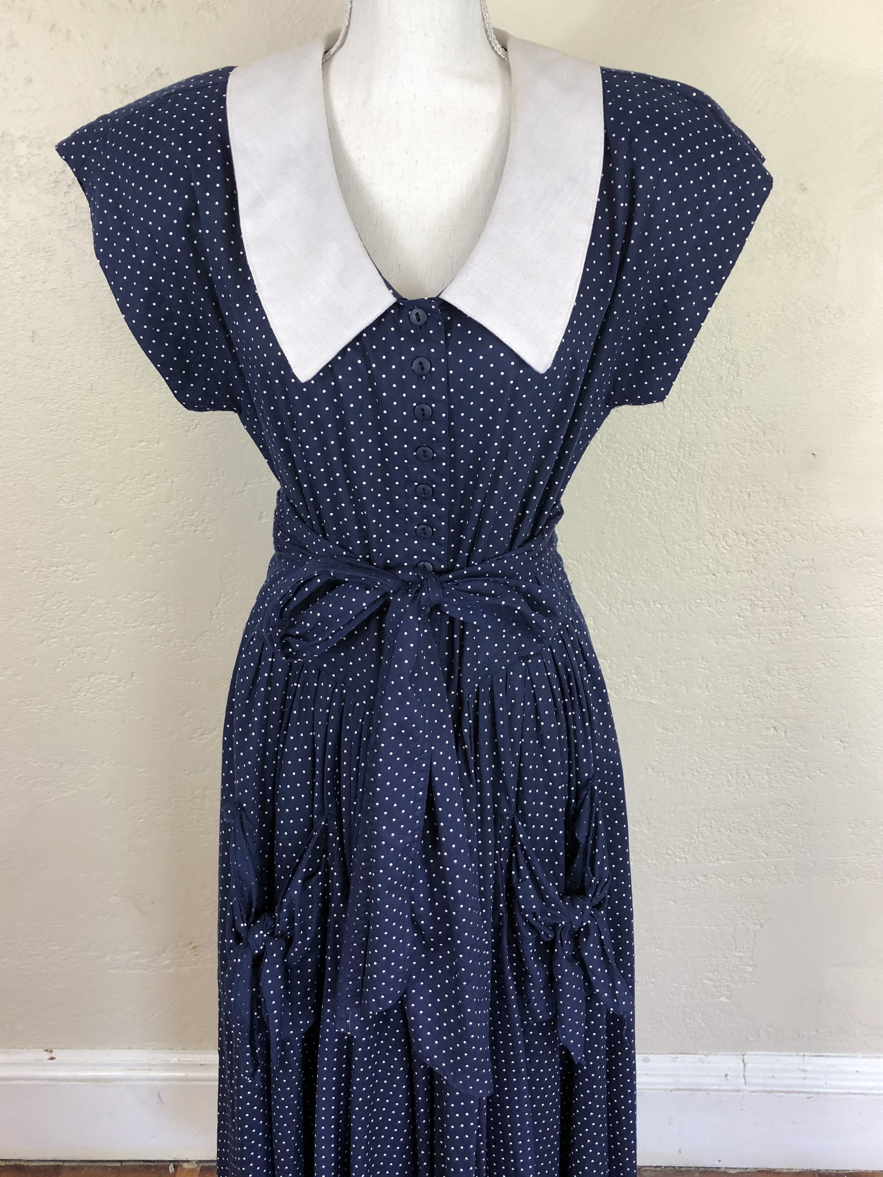Vintage 80's Navy Polka Dot Dress by Robbie Bee | Shop THRILLING