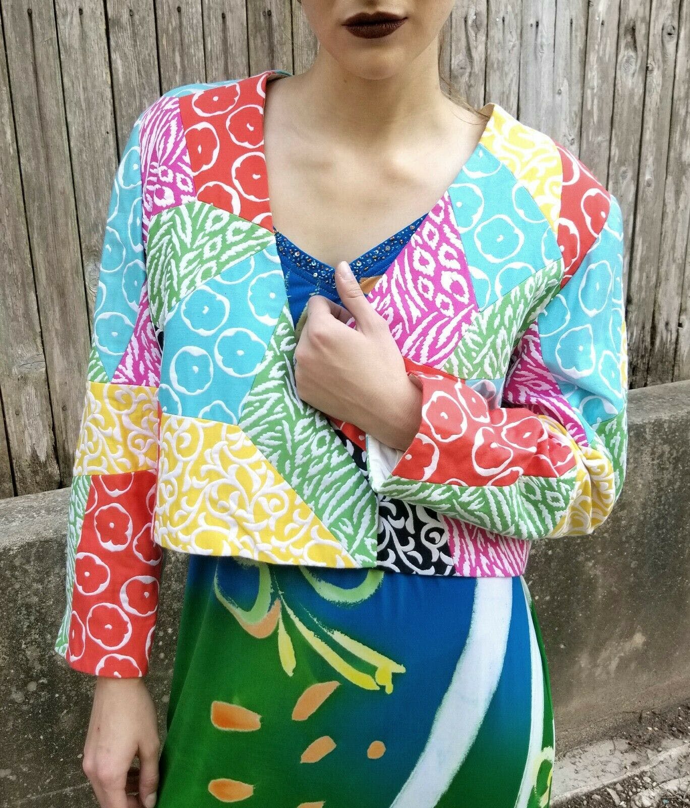 Vintage 80's Deadstock Patchwork Crop Jacket by Diane Freis | Shop ...