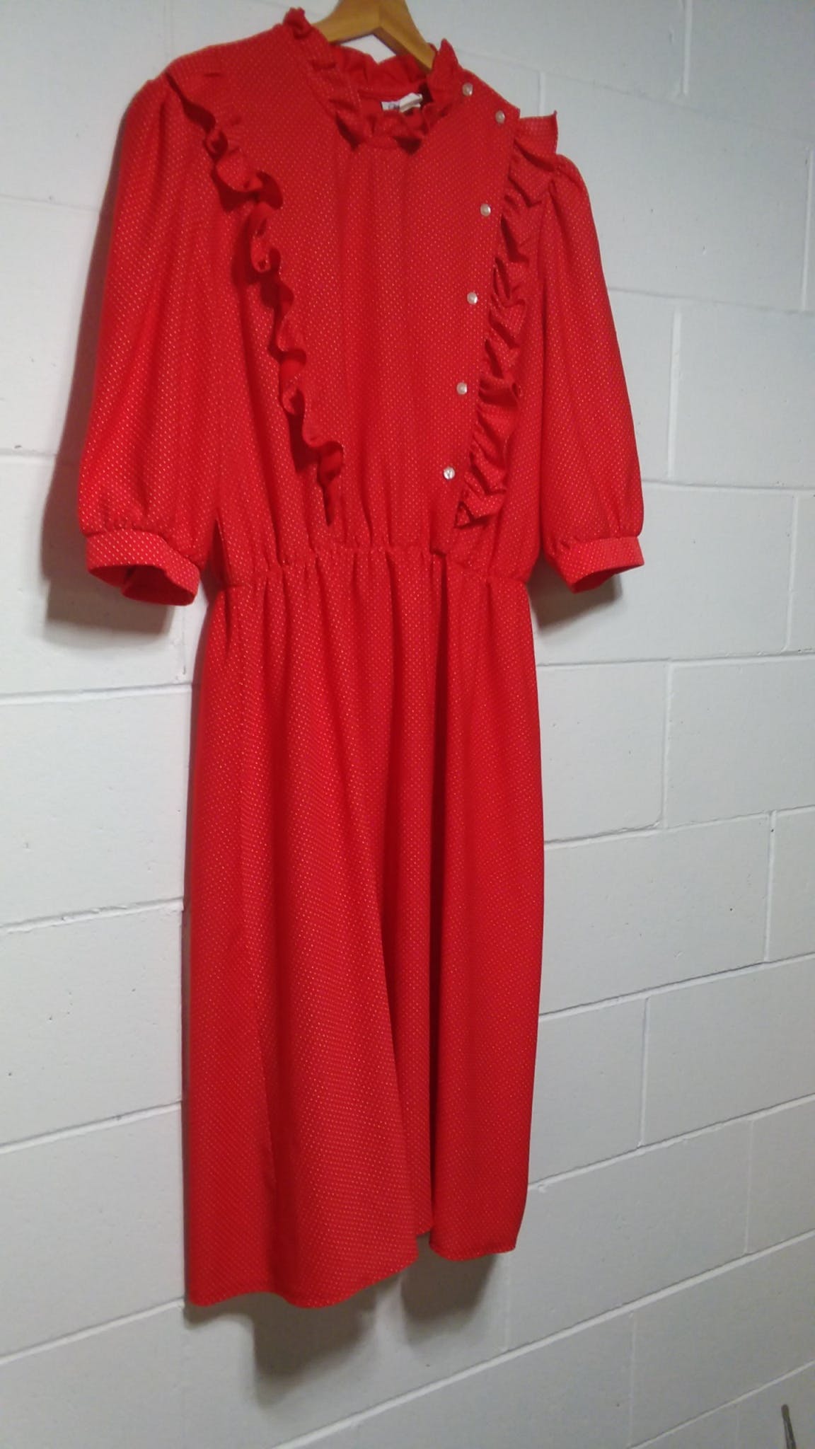 Vintage 80's Red Dress with White Polka Dots and Ruffles by Doral ...