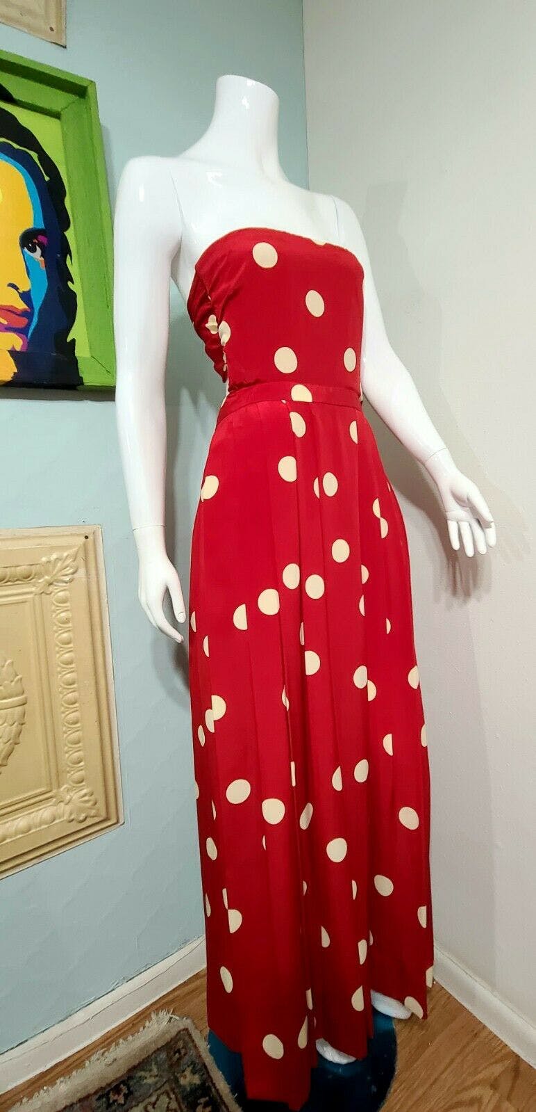 Vintage 80's Silk Polka Dot Strapless Backless Maxi Dress by Albert ...