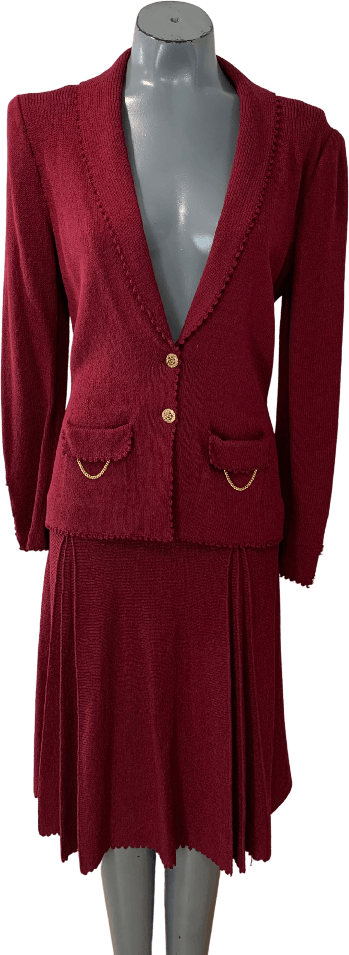 Vintage 90's Burgundy Knit Skirt Set by Adolfo | Shop THRILLING