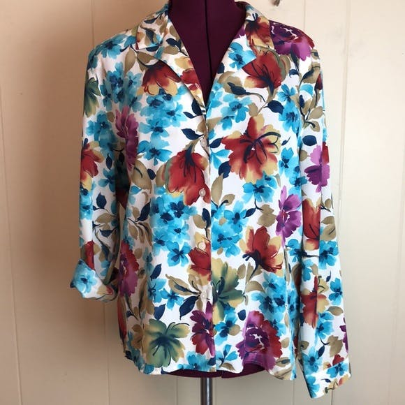 Vintage 90's Button Down Multicolor Summer Floral Blouse by Alfred ...