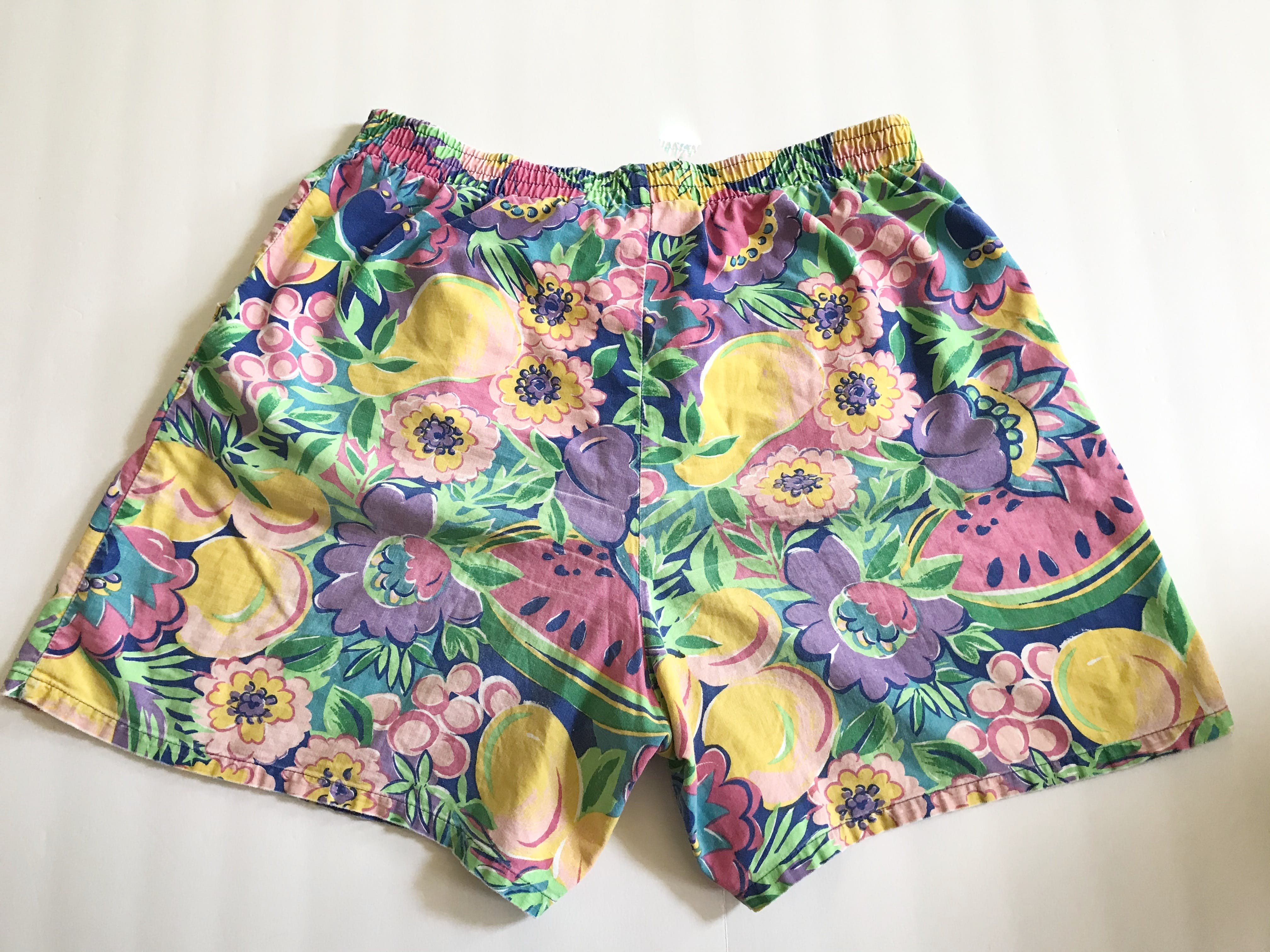 Vintage 90's Bright Colored Fruit and Floral Design Shorts | Shop THRILLING