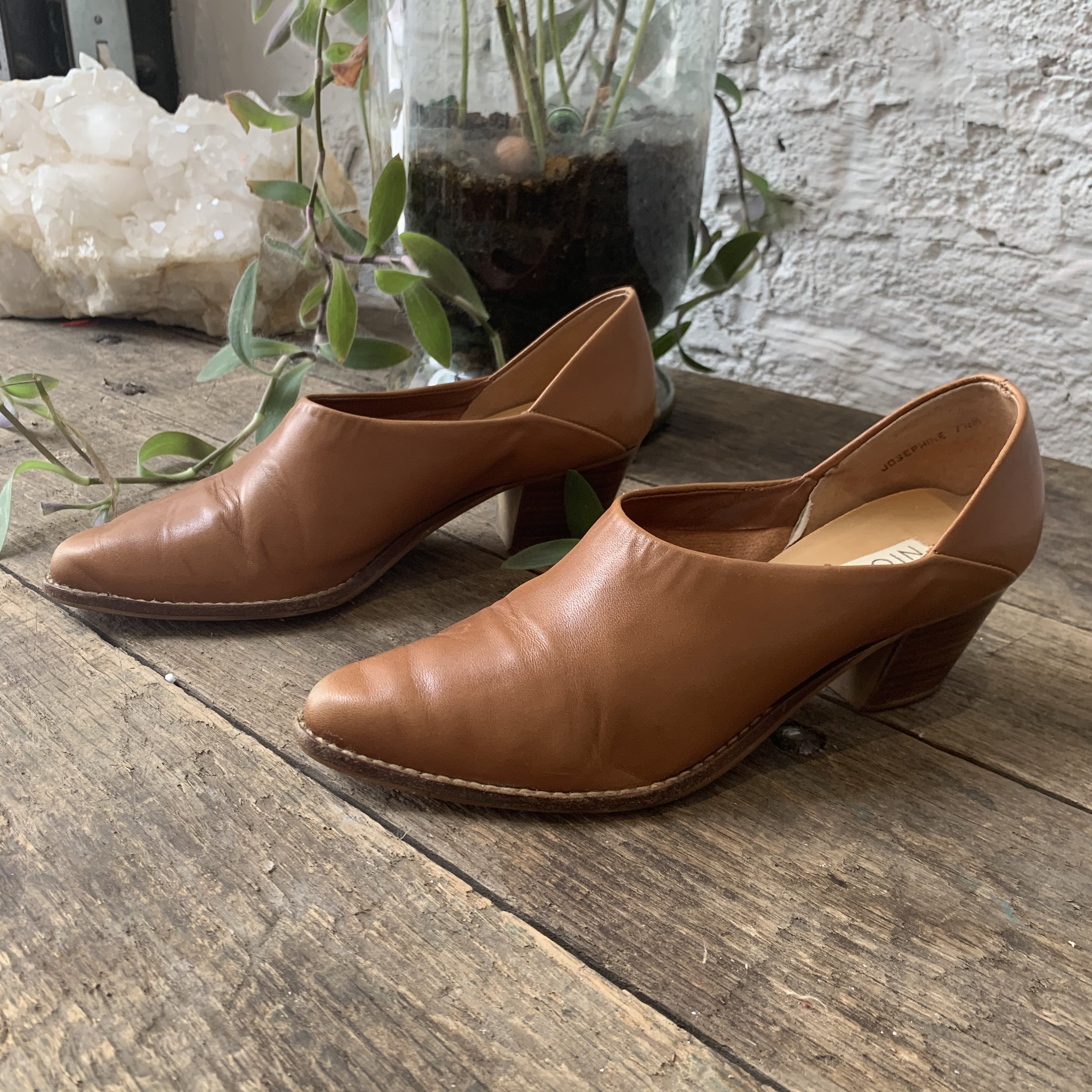 Vintage 90's Tan Leather Stacked Heel Booties by Nicole | Shop THRILLING