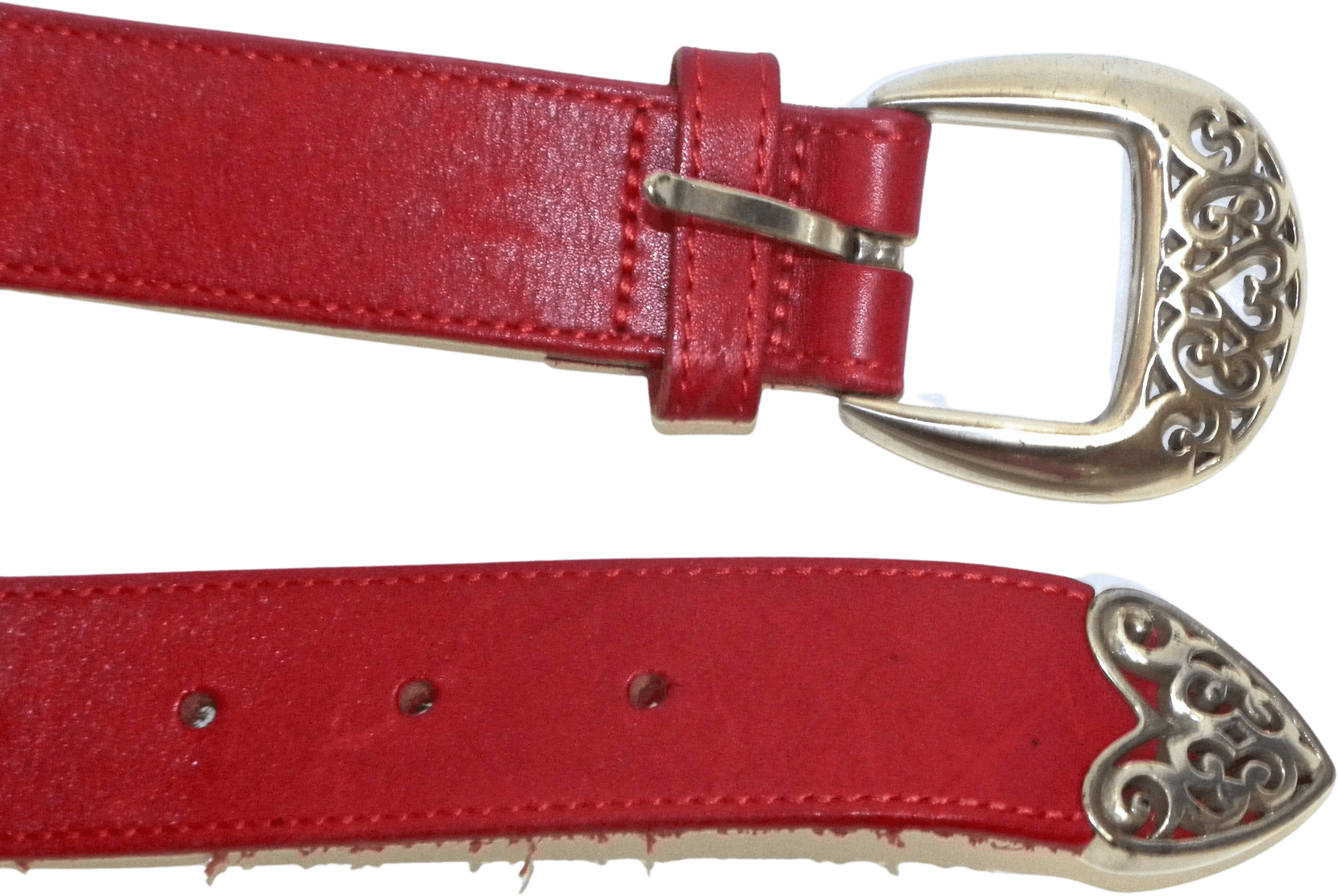 Vintage 90's Red Leather Belt with Silver Filigree Buckle and Hearts by ...