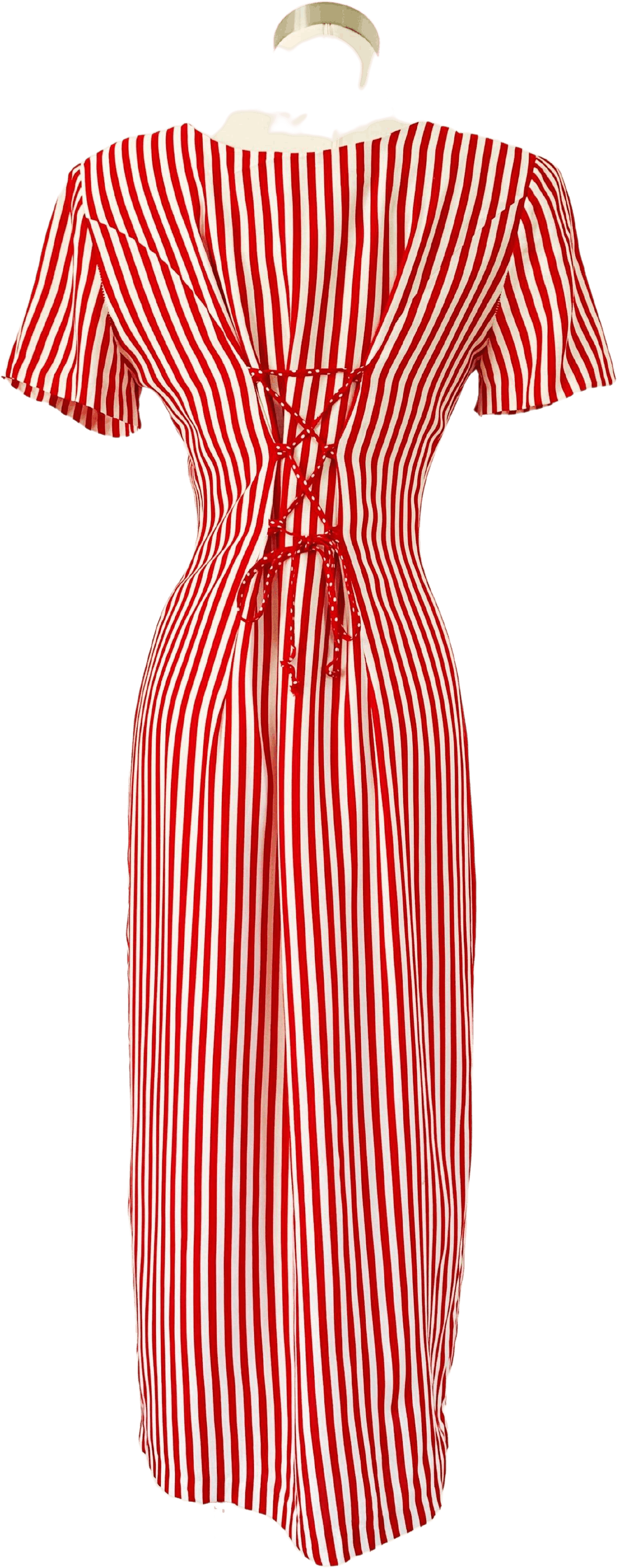 Vintage 90’s Red and White Striped Midi Dress with Baseball Buttons by
