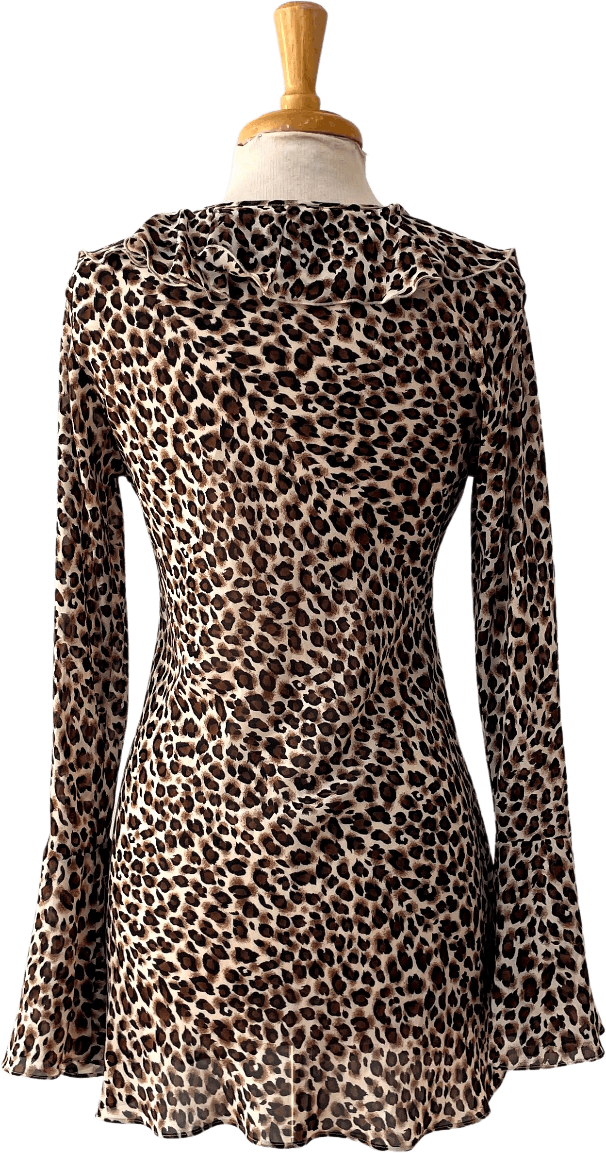 Vintage 90’s Semi-Sheer Leopard Print Mini Dress with Flounce Sleeves ...
