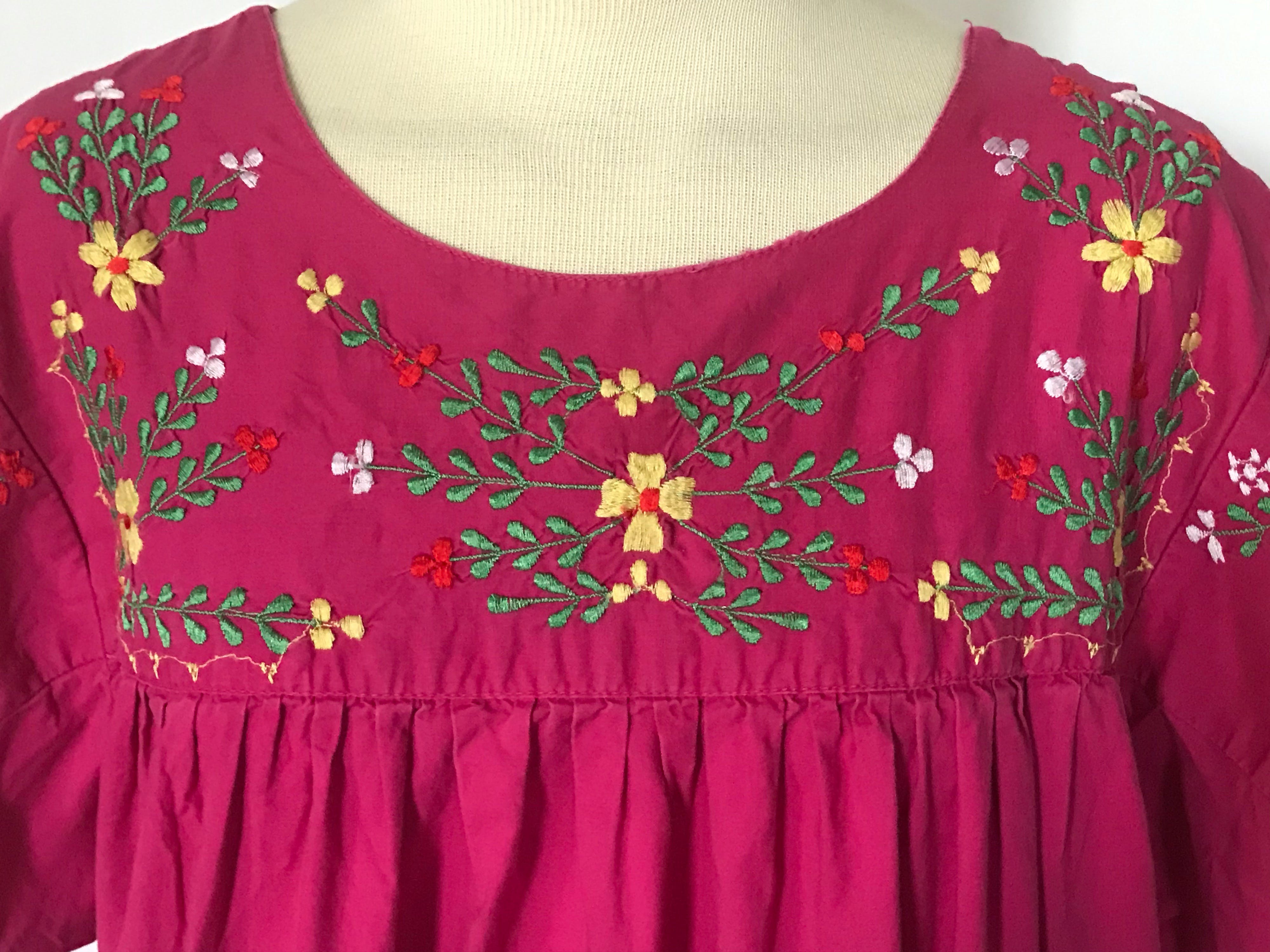 Vintage 90's Short Sleeve Mexican Embroidered Dress by Naqui | Shop ...