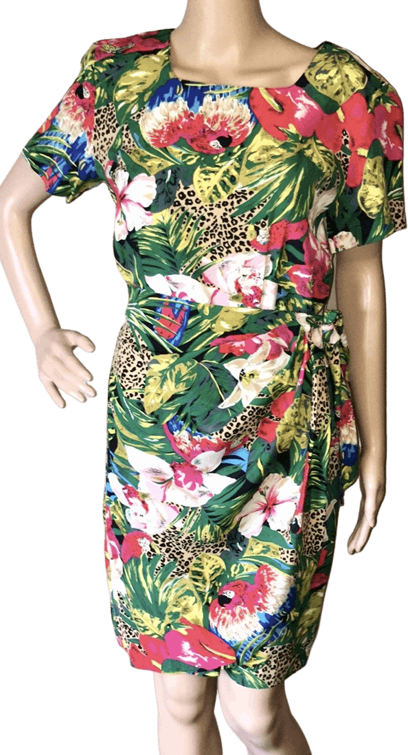 Vintage 90’s Tropical Parrot Print Faux Wrap Dress by Carol Anderson ...