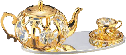 Vintage Gold Tea Set On Mirror Base Table Top Display with Swarovski ...