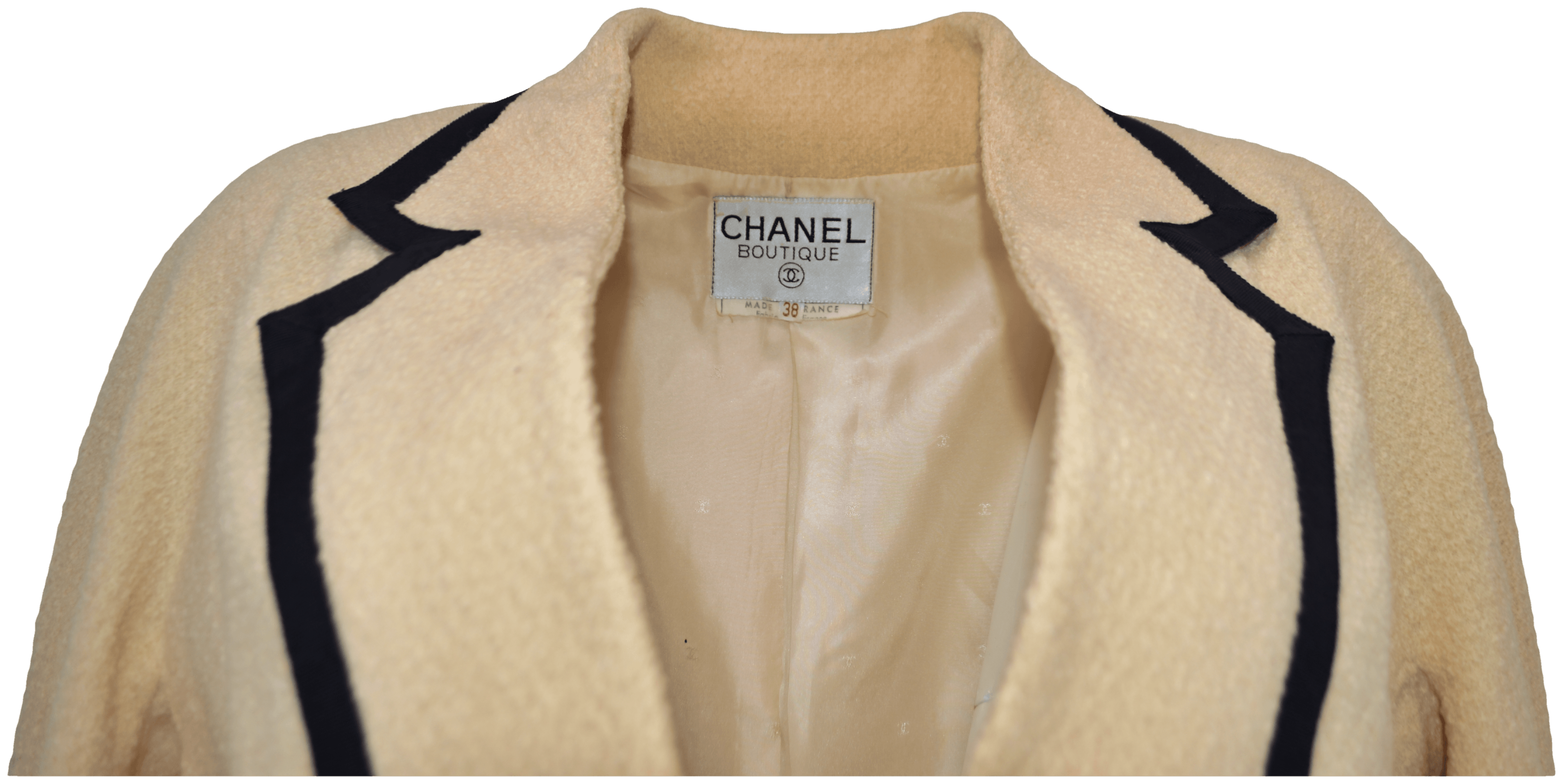 Vintage Cream Blazer with Black Trim Detailing by Chanel