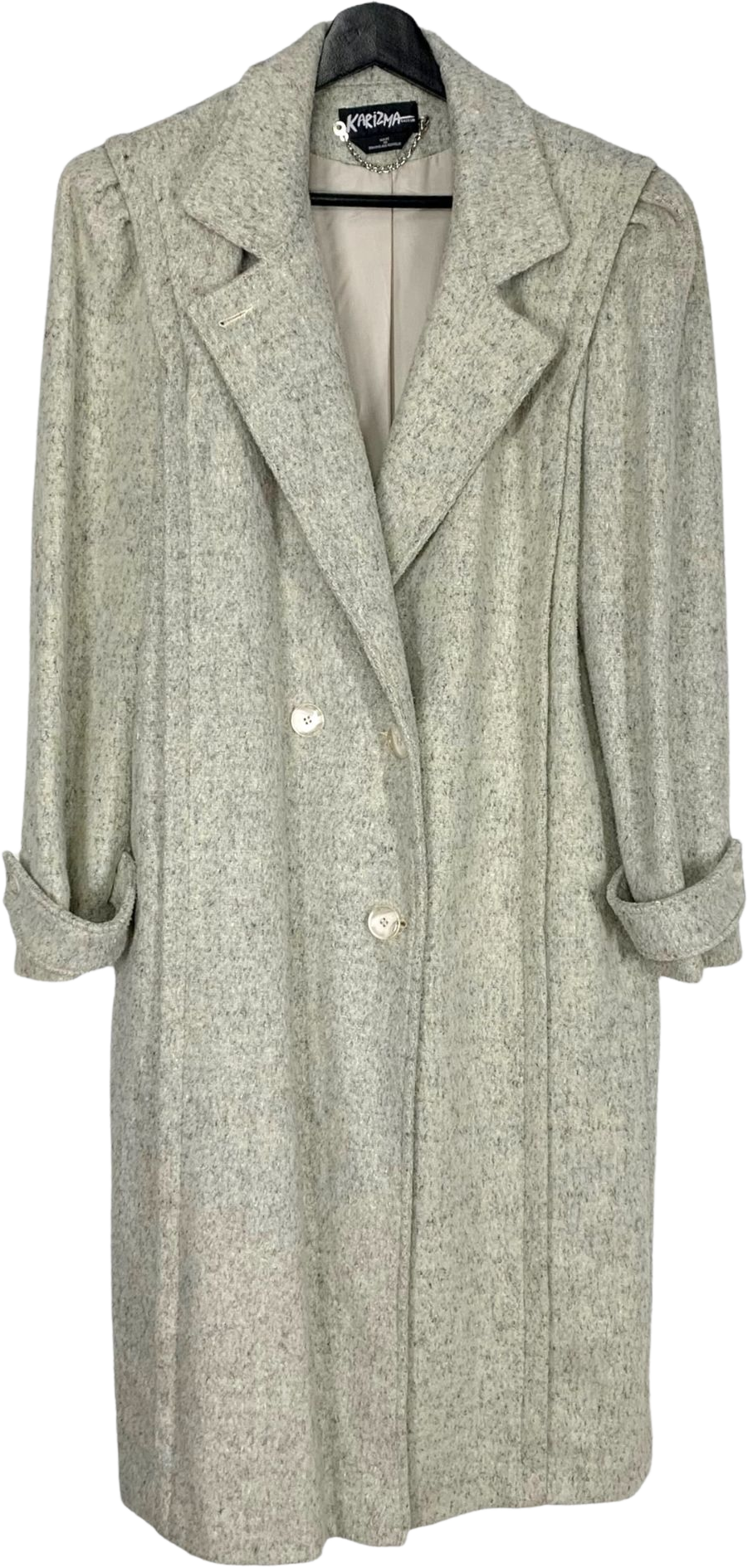Vintage 90s Gray Cream Unstructured Double Breasted Long Coat by Kariz
