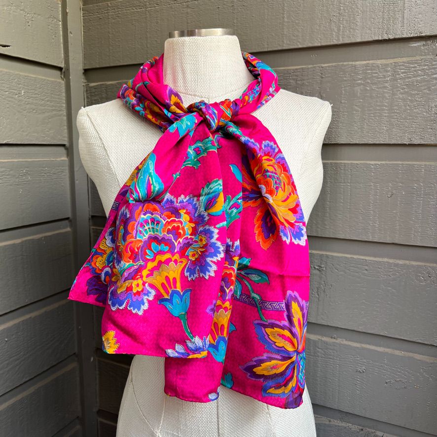 Vintage Hot Magenta Pink Floral Rectangle Scarf by Liz Claiborne | Shop ...