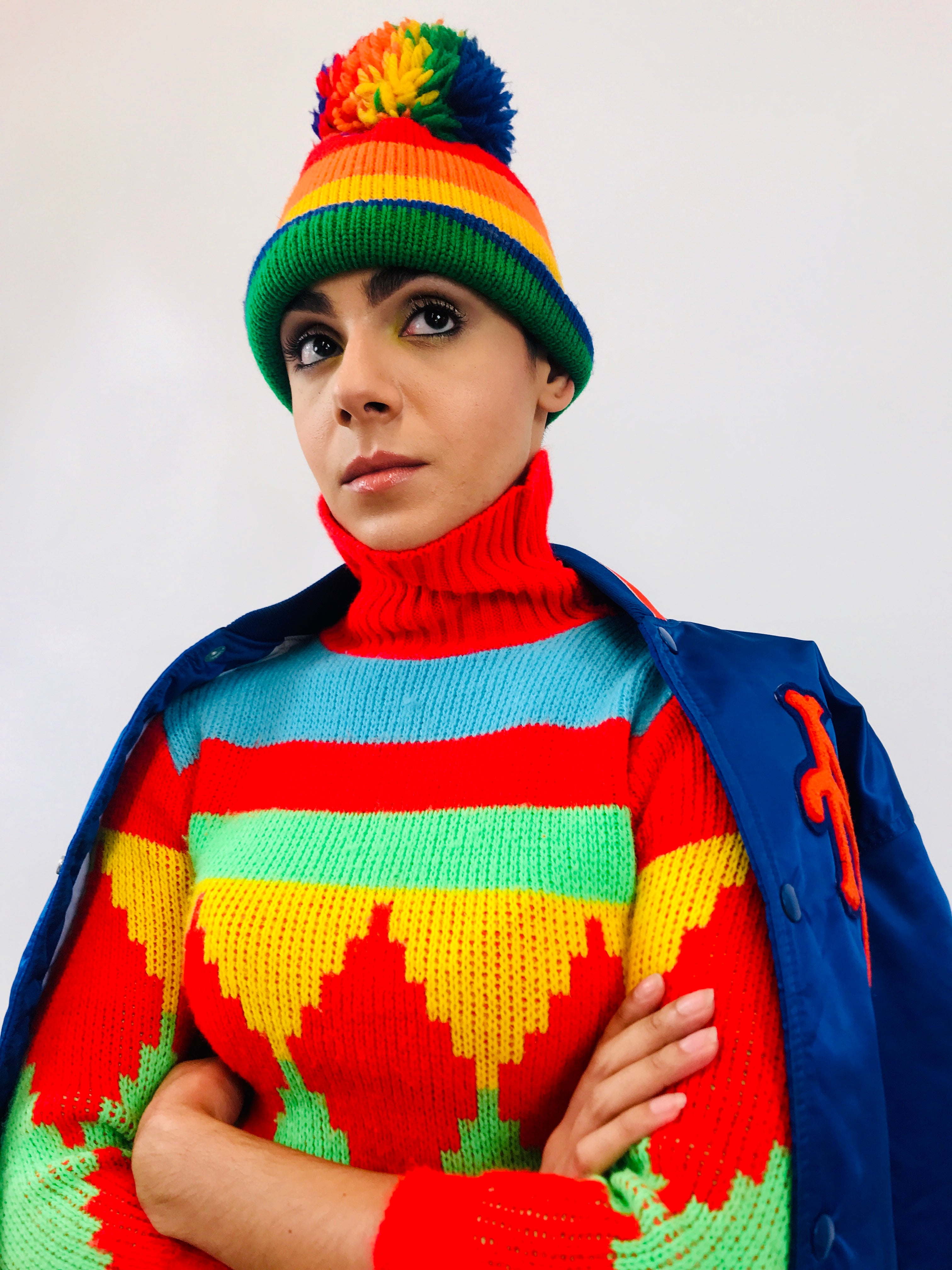 Vintage Rainbow Knit Hat with Pom | Shop THRILLING