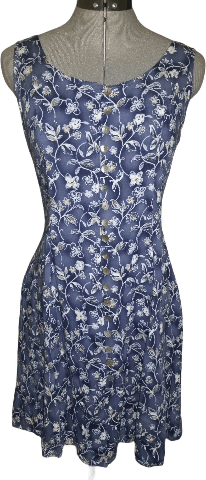 Vintage 90s Sleeveless Blue And White Floral A Line Dress By Jodi Michaels Shop Thrilling 3778