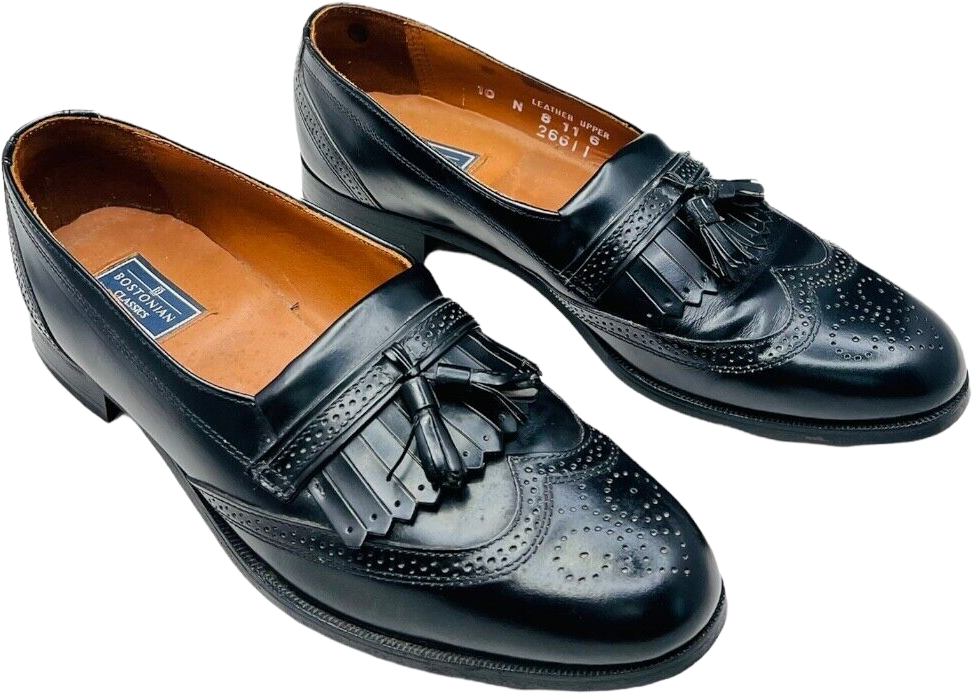 Vintage Black Leather Brogue Wingtip Kiltie Tassels Shoes Mens 10 N by  Bostoni