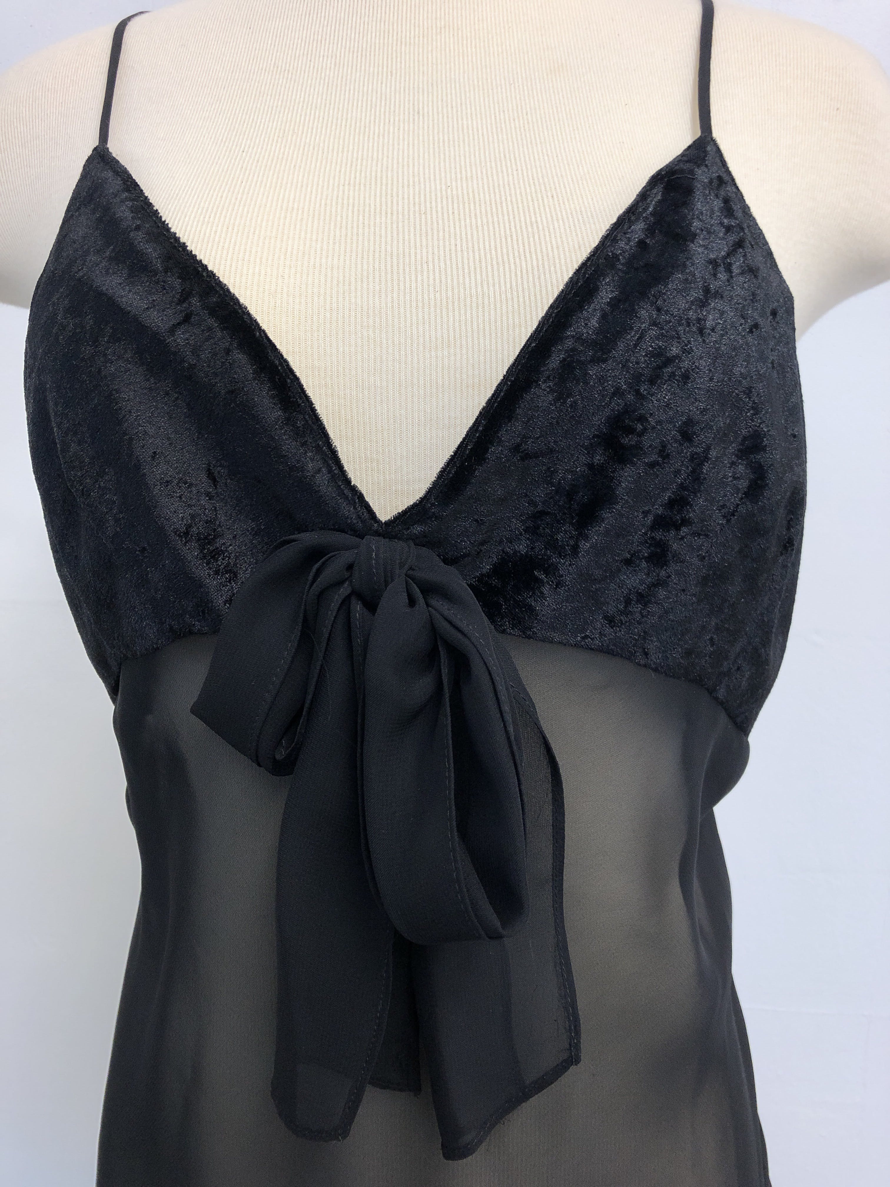 Vintage 90's Sheer Black and Velvet Slip Dress by Frederick’s of ...